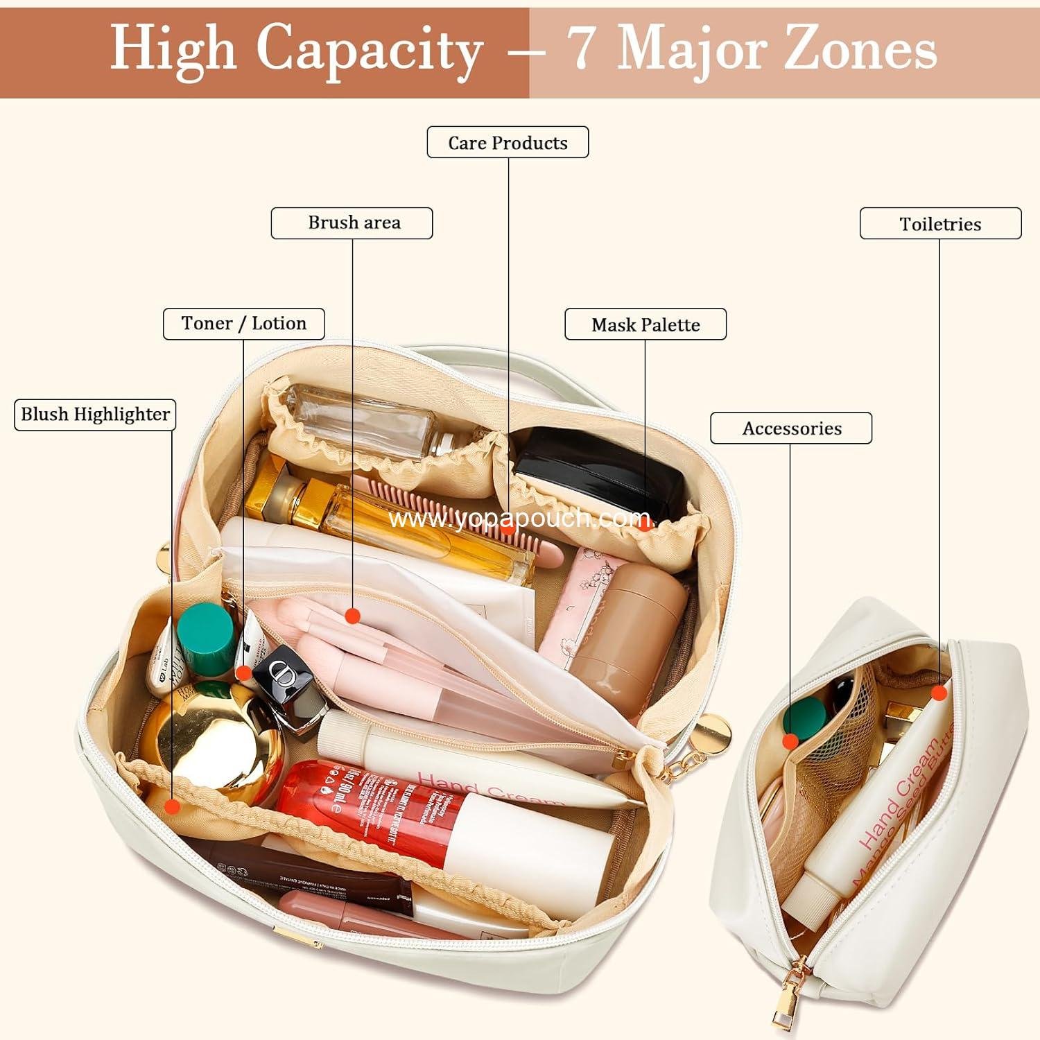Wholesale Personalized Initial Makeup Organizer Bag Set for Women and Teen Girls, Open Flat Travel Cosmetic Bag with Clear Divider and Handle (Beige, A) - Supplier