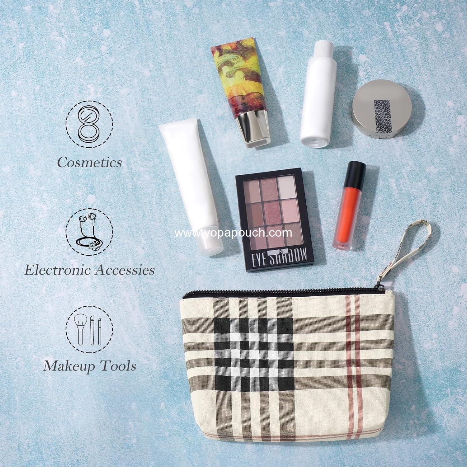 OEM Small Makeup Bag for Purse Cosmetic Storage for Women PU Leather Makeup Pouch Travel Ready with Handle,  portable Makeup Bag for Travel (Khaki) Supplier