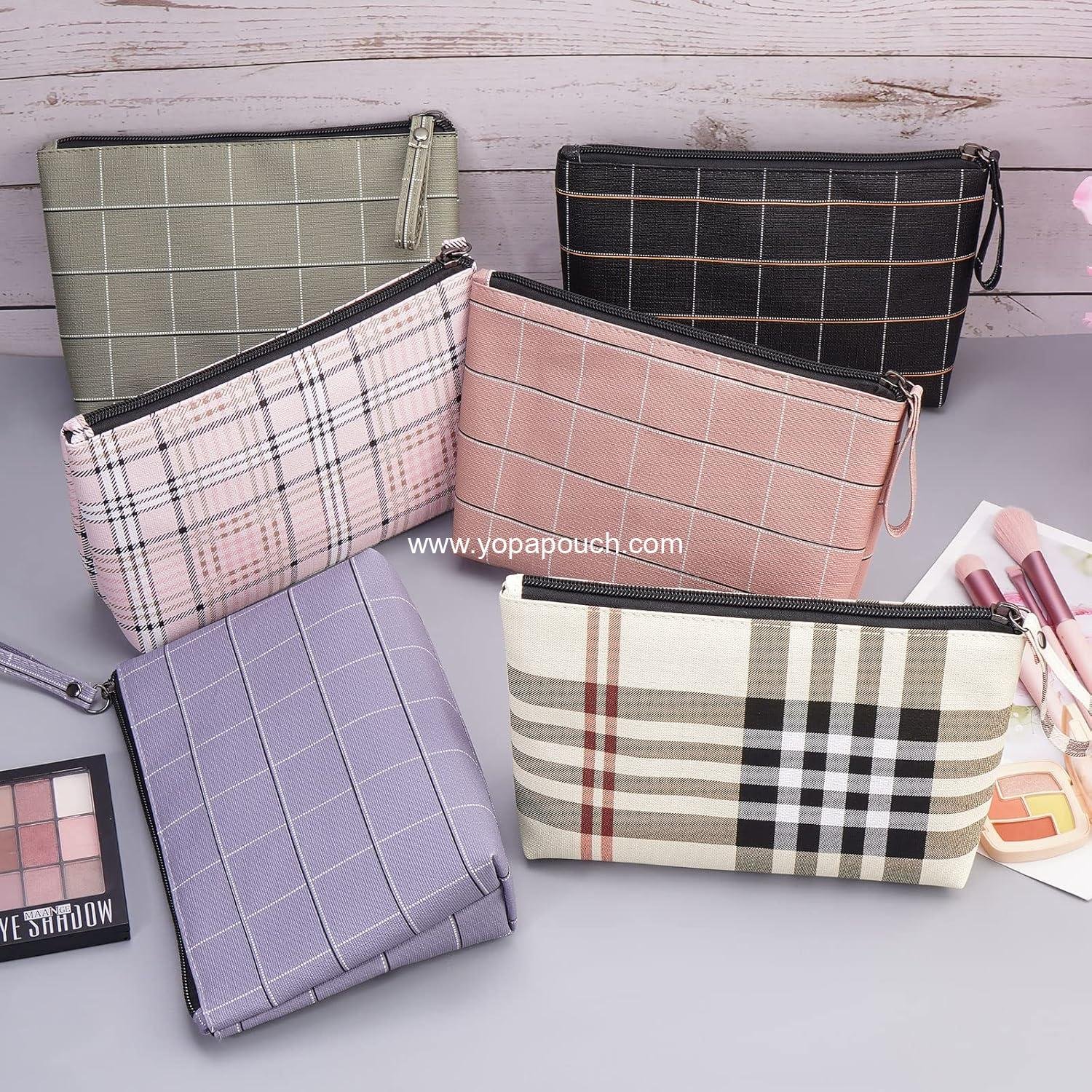 OEM Small Makeup Bag for Purse Cosmetic Storage for Women PU Leather Makeup Pouch Travel Ready with Handle,  portable Makeup Bag for Travel (Khaki) Supplier