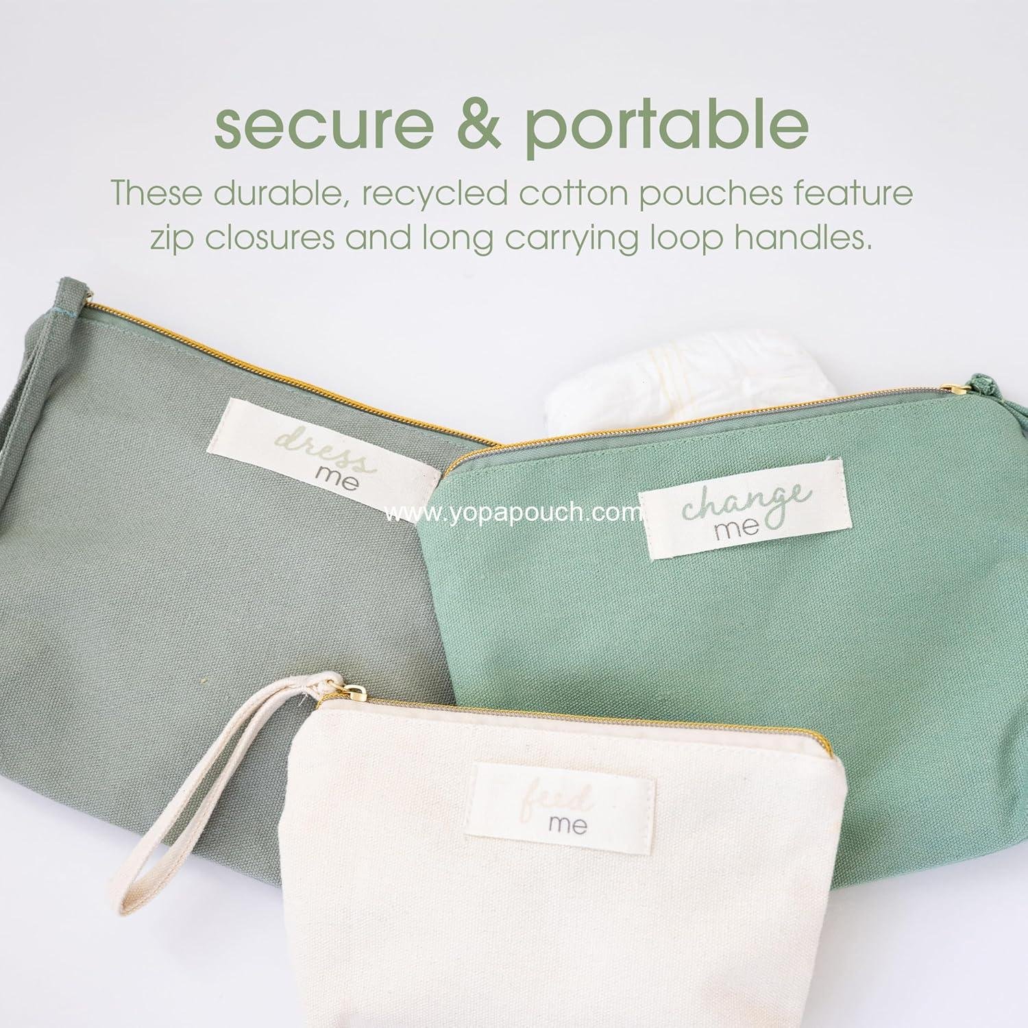 OEM Baby Diaper Bag Organizing Pouch Set – Feed Me, Change Me, Dress Me – Recycled Cotton Zip Pouches for Gender Neutral Diaper Bag Accessories and Baby Essentials Organizer - Set of 3, Supplier