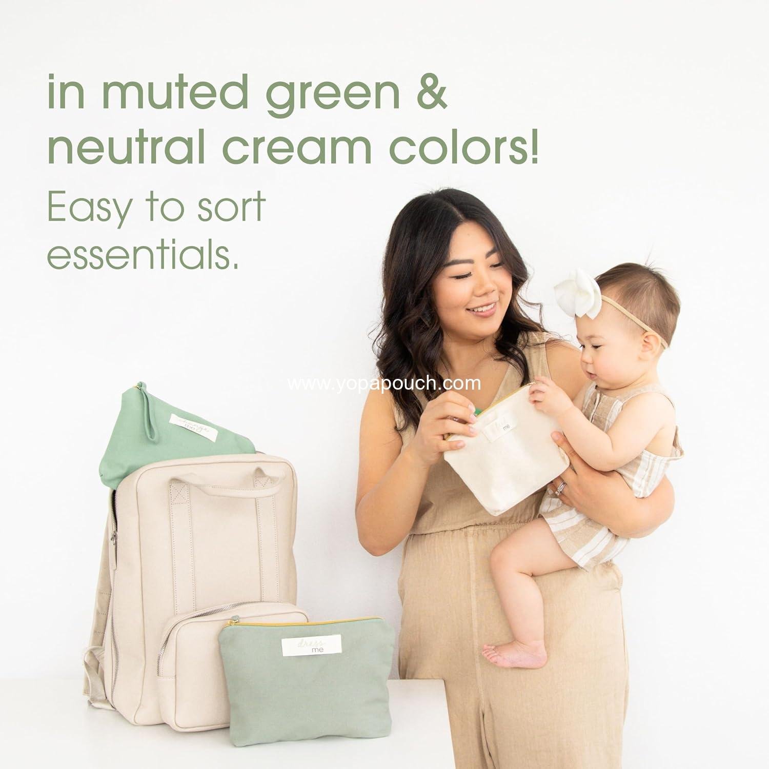 OEM Baby Diaper Bag Organizing Pouch Set – Feed Me, Change Me, Dress Me – Recycled Cotton Zip Pouches for Gender Neutral Diaper Bag Accessories and Baby Essentials Organizer - Set of 3, Supplier