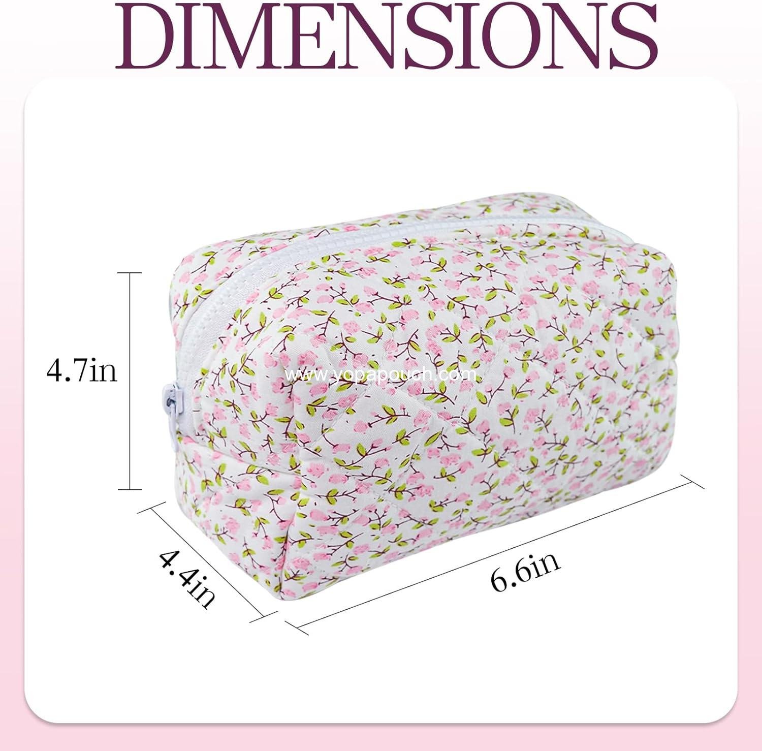 Wholesale Quilted Floral Cotton Makeup Bag Puffy Coquette Pouch Aesthetic Cute Travel Toiletry Bag for Women Girls - Factory