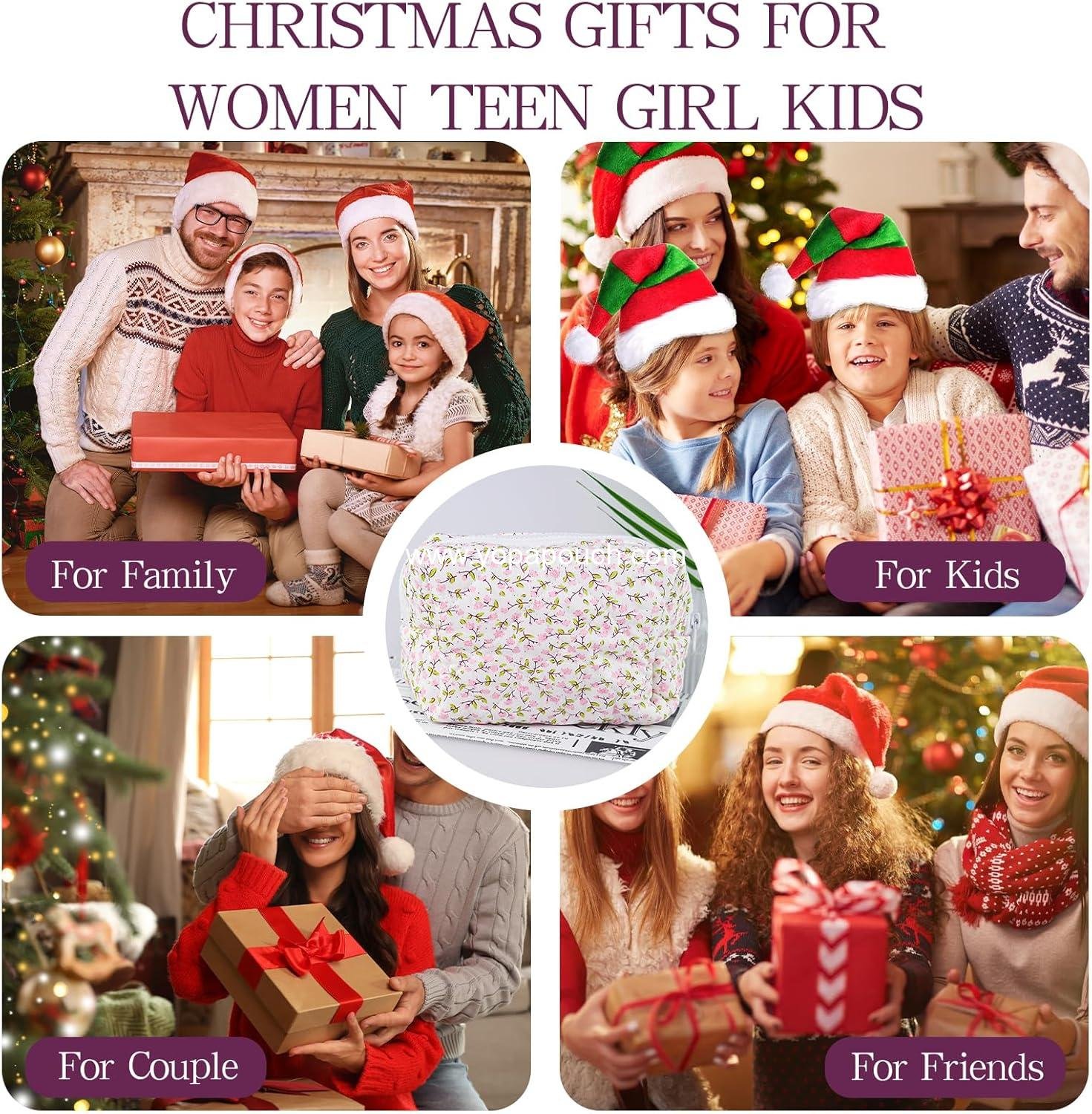 Wholesale Quilted Floral Cotton Makeup Bag Puffy Coquette Pouch Aesthetic Cute Travel Toiletry Bag for Women Girls - Factory