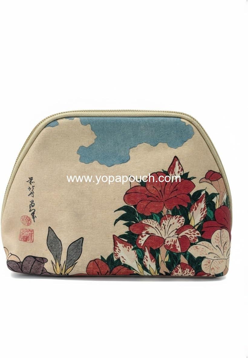 Women Makeup Bag– PU Compact Beige Red Blue Tone 8 x 6 x 3-inch Travel Essential Cosmetic Pencil Pouch with Metal Zip & Large Space –Organizer Case for Purse Toiletry Handbag & Backpack.