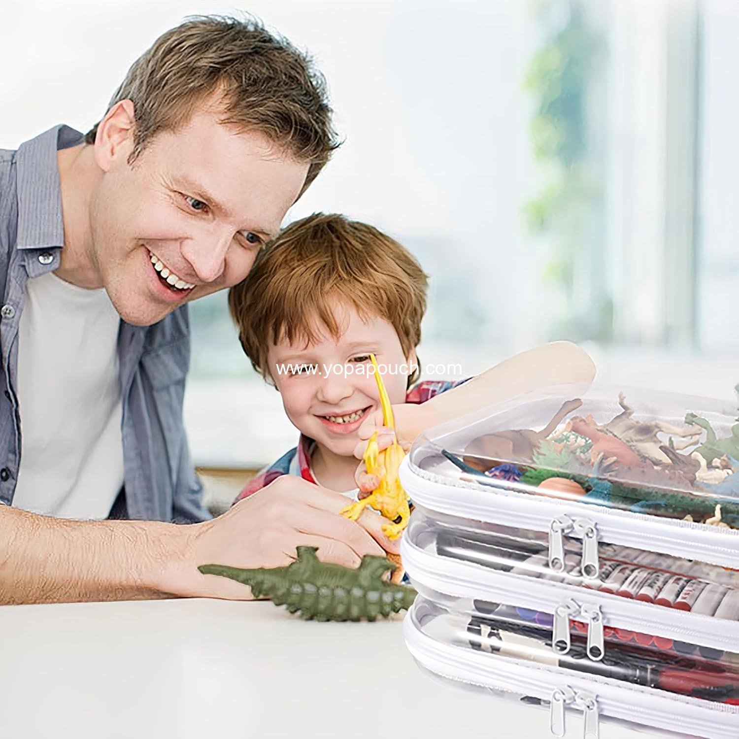 Wholesale Clear Hard Plastic Zipper Case, Transparent Double Zipper Pouch with 3 Pieces, Portable Travel Organizer for Toy Storage - Supplier