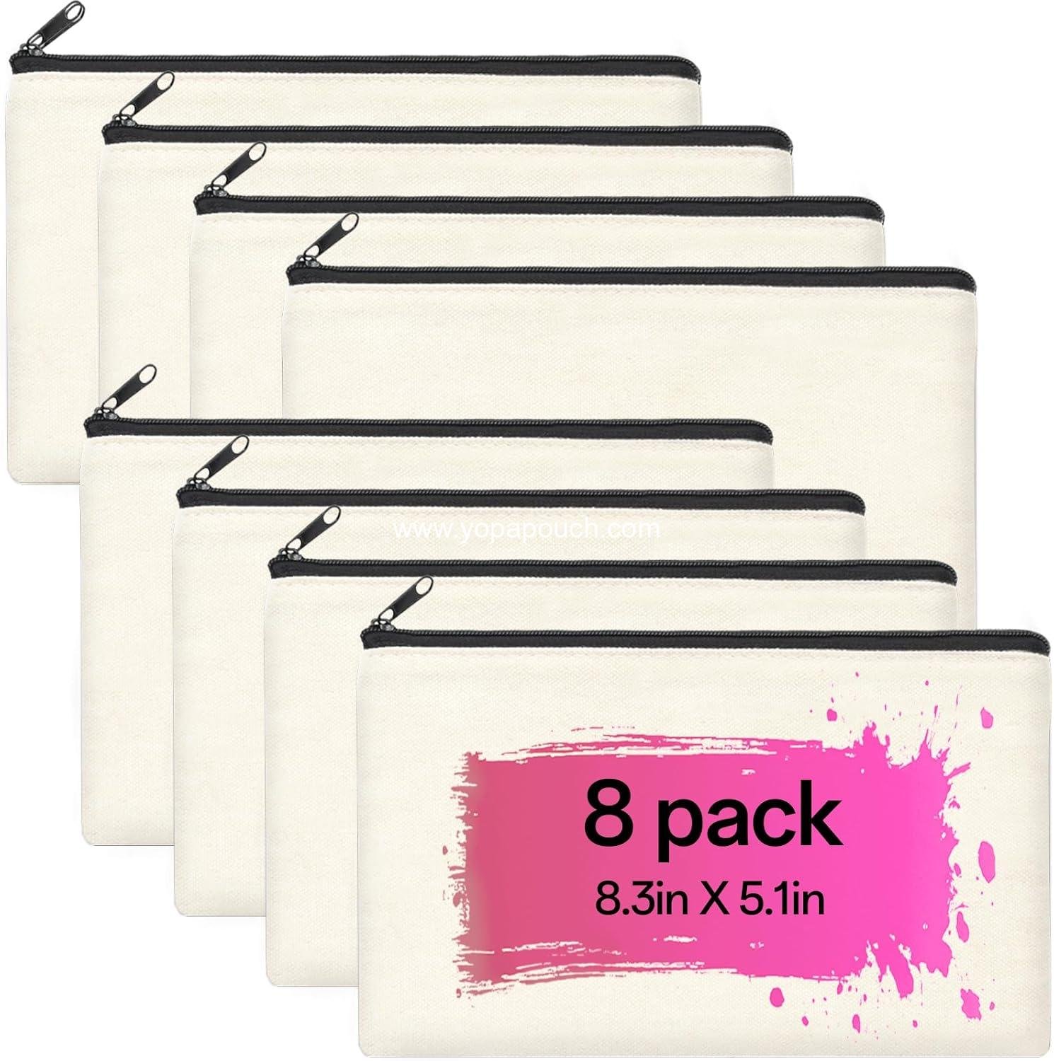 ZeeDix Canvas Pouch- Multi-purpose Cosmetic Bag with Zipper, DIY Craft Canvas Zipper Pouch Blank Makeup Bags Bulk Travel Toiletry Bag for Storage (8.3 x 5 inches)