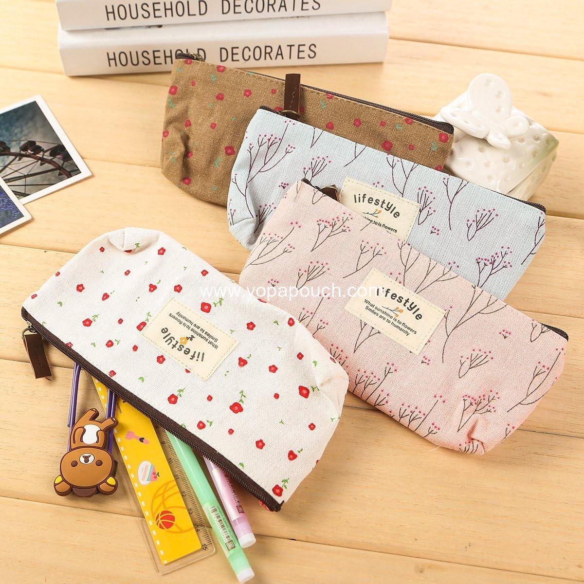 Wholesale Floral Canvas Zipper Pencil Case - Cute Flower Tree Fabric Pen Bag Set, 4 Pcs, ODM Supplier