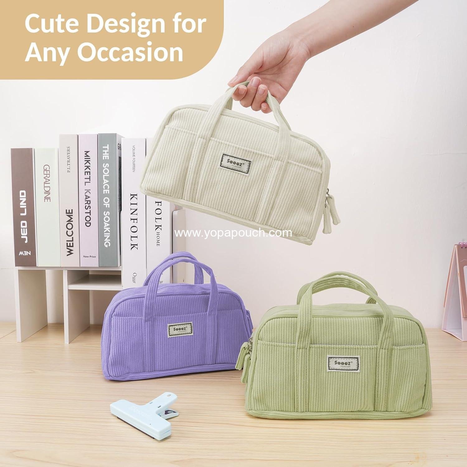 Wholesale Large Pencil Case Pouch, Extra Big Pencil Bag with 5 Compartments, Wide Opening Soft Corduroy Organizer with Zipper, Cute Aesthetic School Supplies for Teen Girls - Black Manufacturer