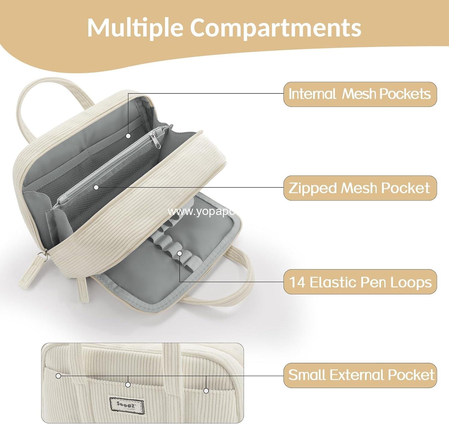 Wholesale Large Pencil Case Pouch, Extra Big Pencil Bag with 5 Compartments, Wide Opening Soft Corduroy Organizer with Zipper, Cute Aesthetic School Supplies for Teen Girls - Black Manufacturer