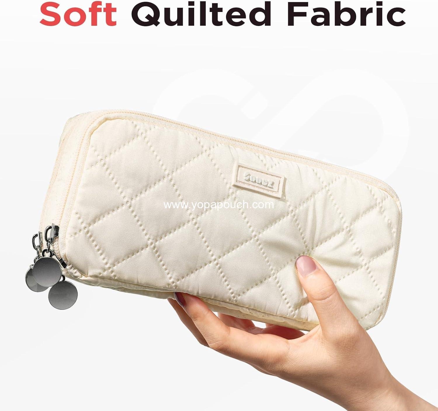 Wholesale Extra Large Pencil Case Pouch with 8 Compartments, Wide Opening Soft Quilted Organizer with Zipper, Portable Bag for Teen Girls, Beige - Supplier