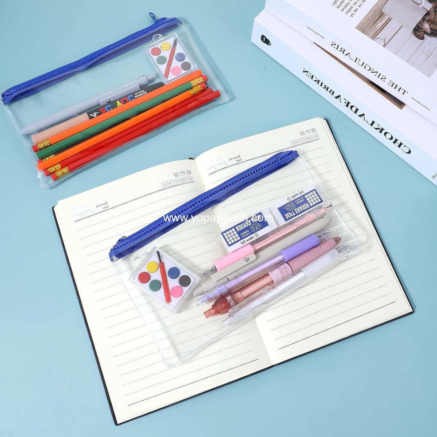 Wholesale Clear Plastic Pouch with Zipper - 2 Pcs Transparent Waterproof Case for Exams, Cosmetics, Office Supplies, and Small Pencils - Supplier