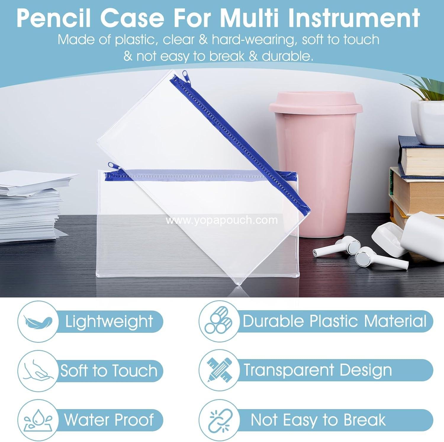 Wholesale Clear Plastic Pouch with Zipper - 2 Pcs Transparent Waterproof Case for Exams, Cosmetics, Office Supplies, and Small Pencils - Supplier