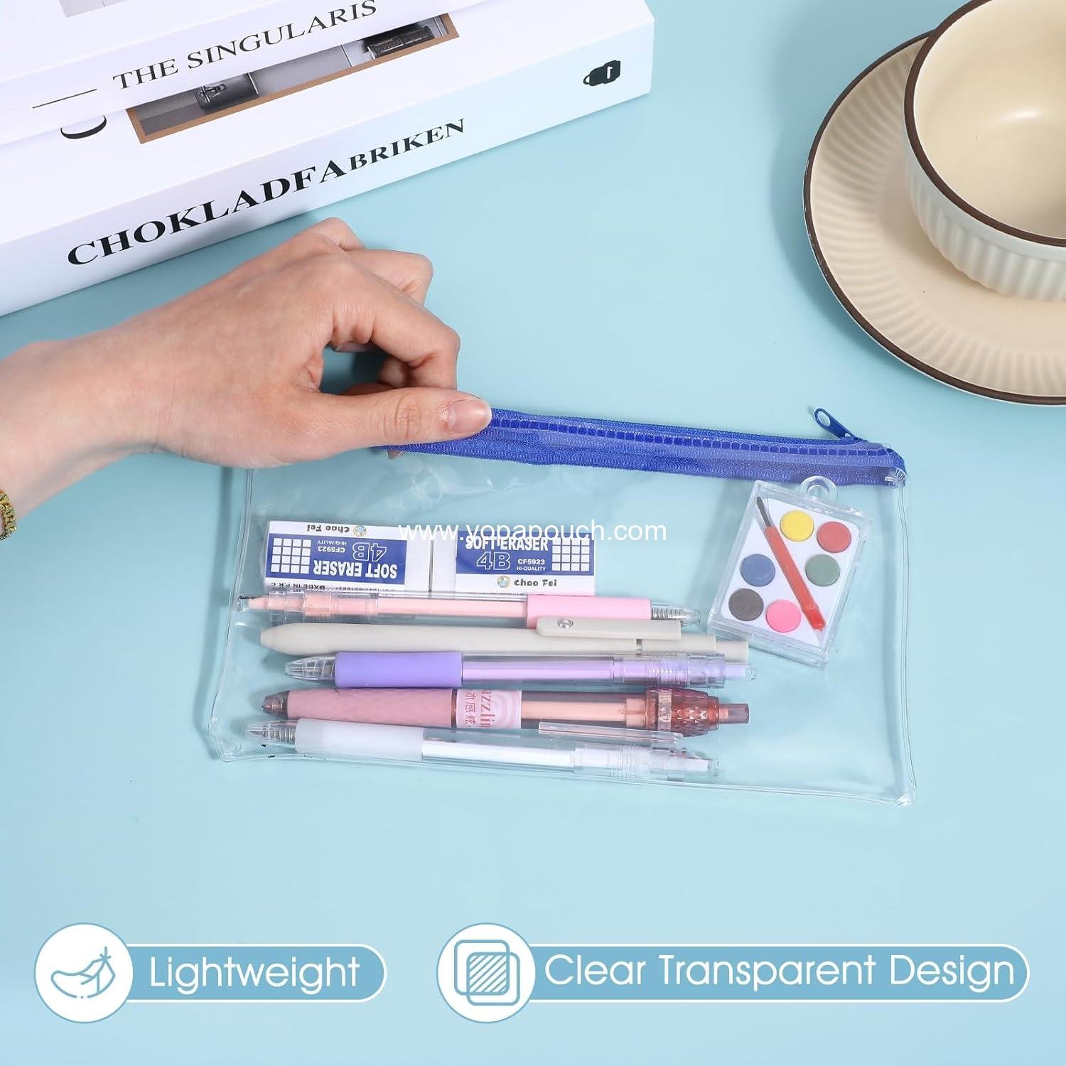 Wholesale Clear Plastic Pouch with Zipper - 2 Pcs Transparent Waterproof Case for Exams, Cosmetics, Office Supplies, and Small Pencils - Supplier