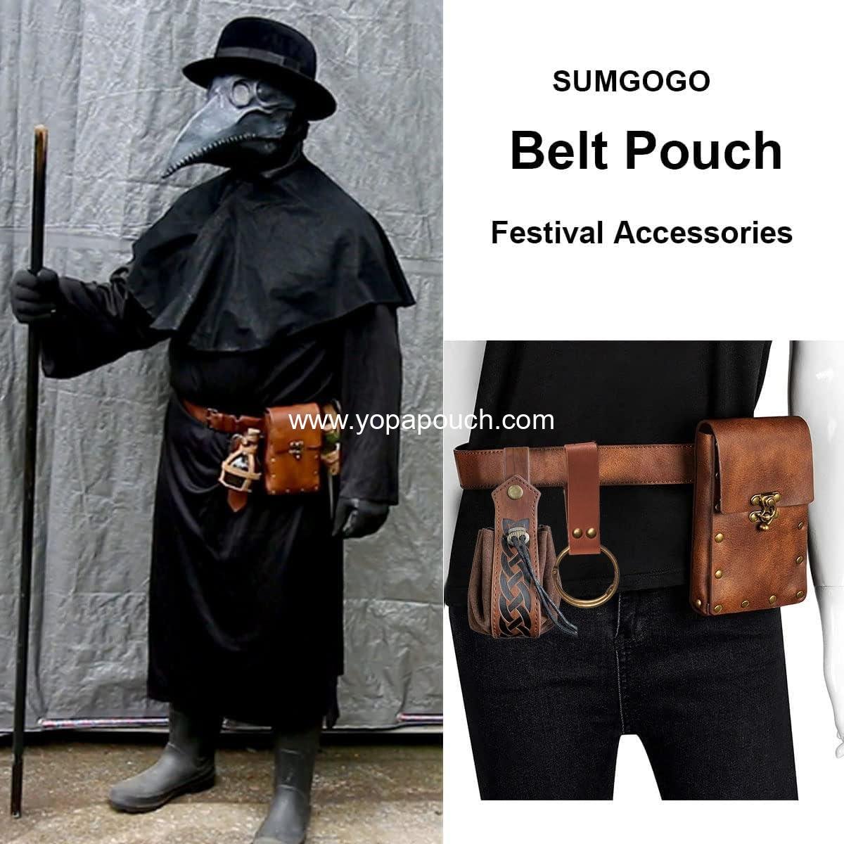 Wholesale Steampunk Fanny Pack Belt Pouch Waist Bag Leather Phone Holder Medieval Costume Accessories (2 Pouches, Brown) Supplier