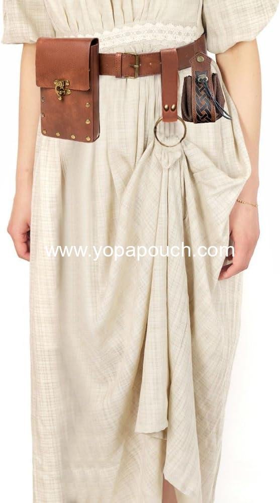 Wholesale Steampunk Fanny Pack Belt Pouch Waist Bag Leather Phone Holder Medieval Costume Accessories (2 Pouches, Brown) Supplier