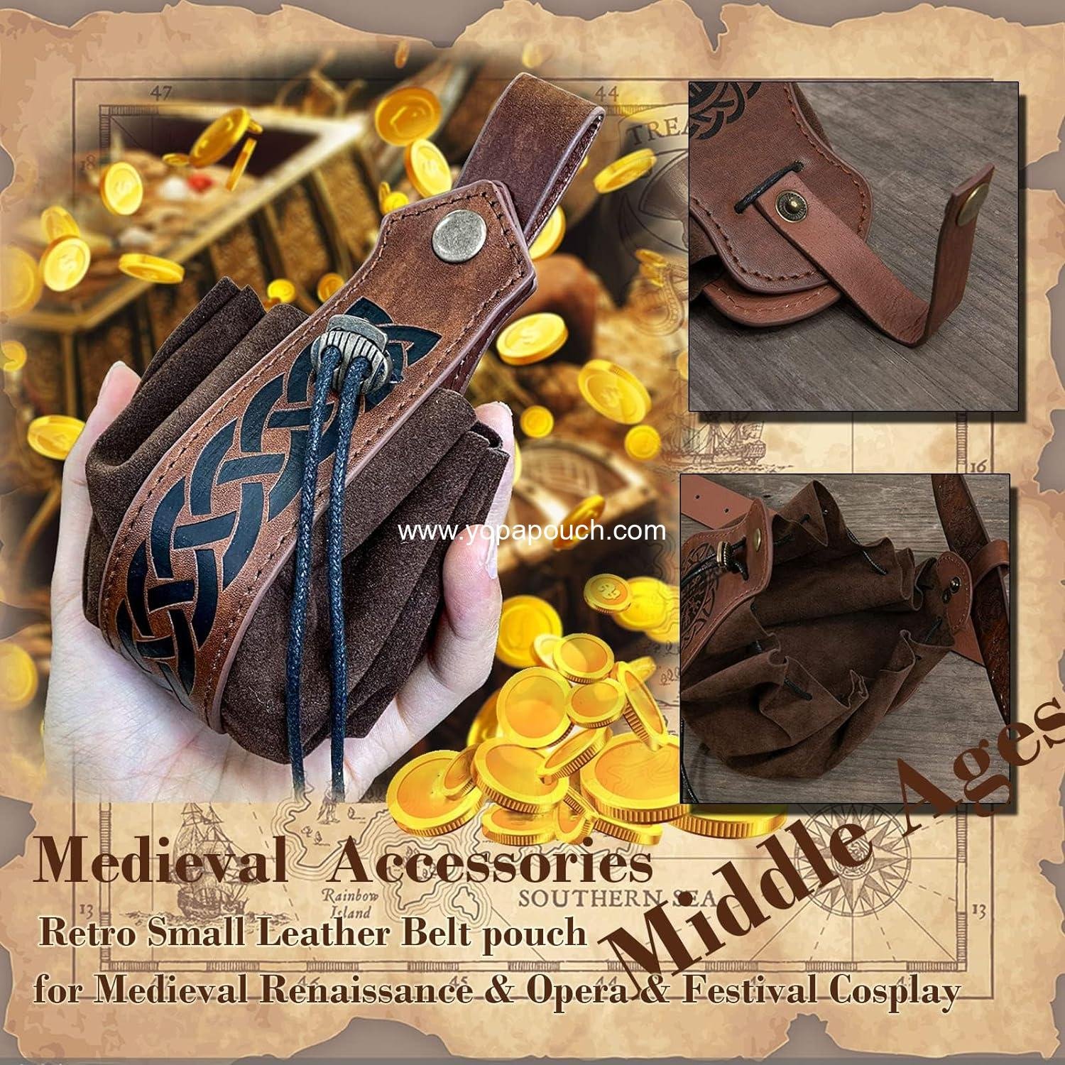 Wholesale Steampunk Fanny Pack Belt Pouch Waist Bag Leather Phone Holder Medieval Costume Accessories (2 Pouches, Brown) Supplier