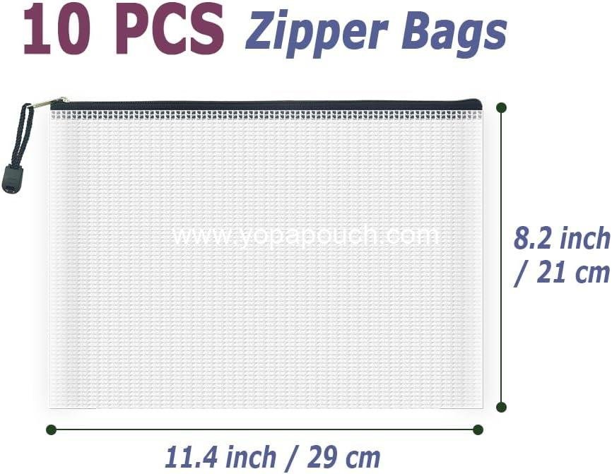 Wholesale 10 Pcs Zipper File Bags, Waterproof Plastic Mesh Pouch for Office and School, Board Game Storage (B5 Size 11.4''x8.2'', White and Black) - Manufacturer
