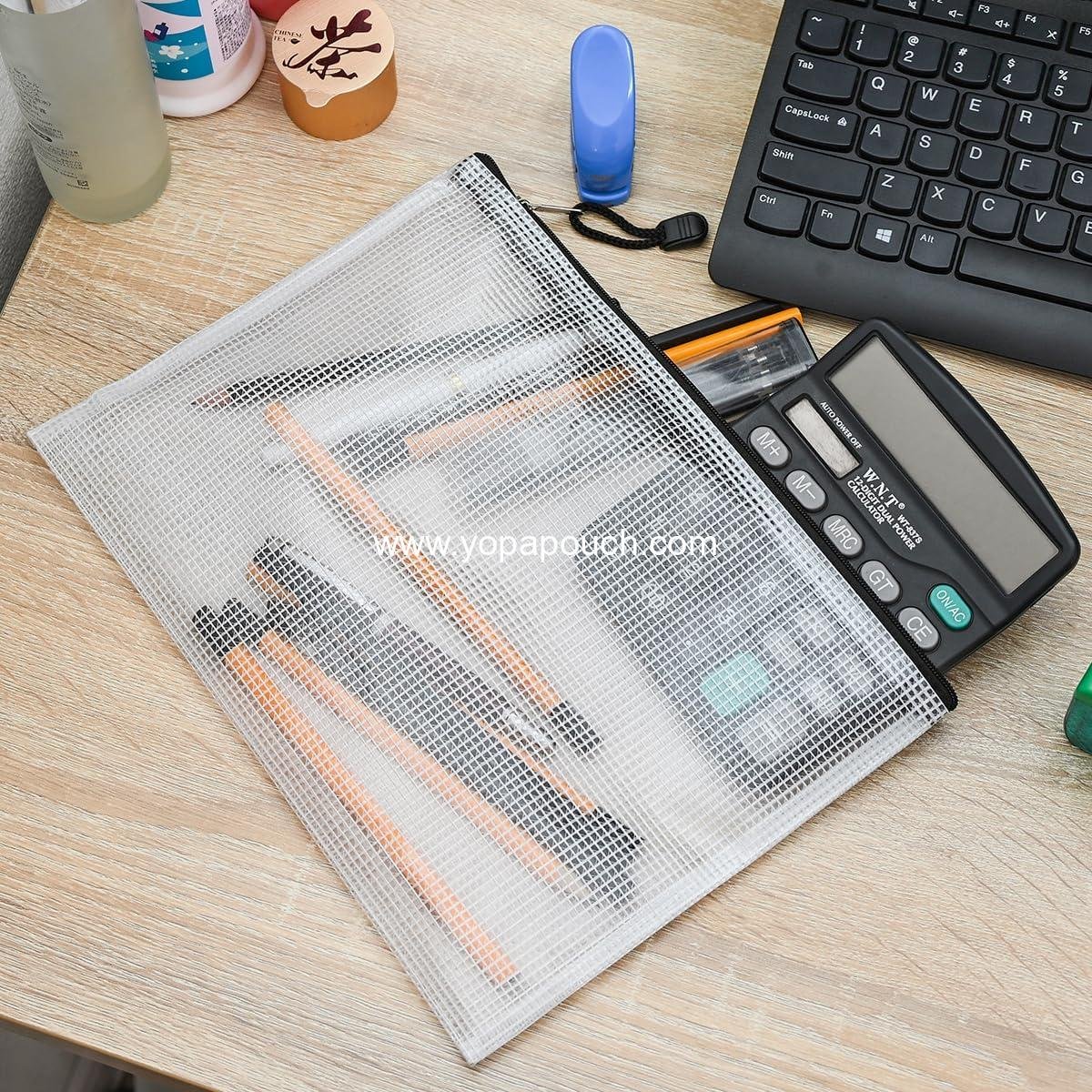 Wholesale 10 Pcs Zipper File Bags, Waterproof Plastic Mesh Pouch for Office and School, Board Game Storage (B5 Size 11.4''x8.2'', White and Black) - Manufacturer