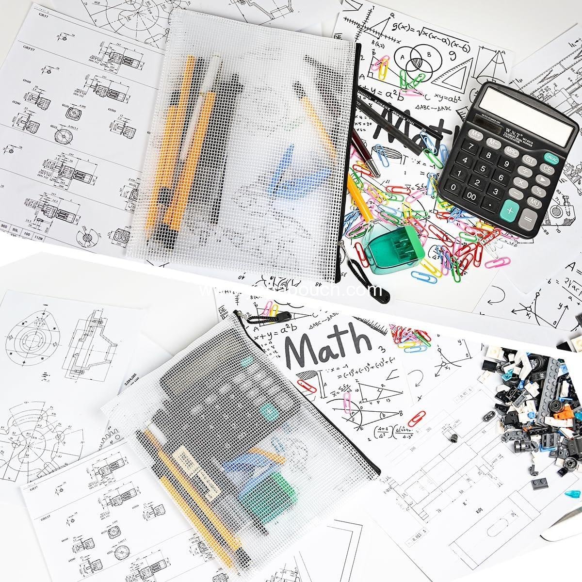 Wholesale 10 Pcs Zipper File Bags, Waterproof Plastic Mesh Pouch for Office and School, Board Game Storage (B5 Size 11.4''x8.2'', White and Black) - Manufacturer