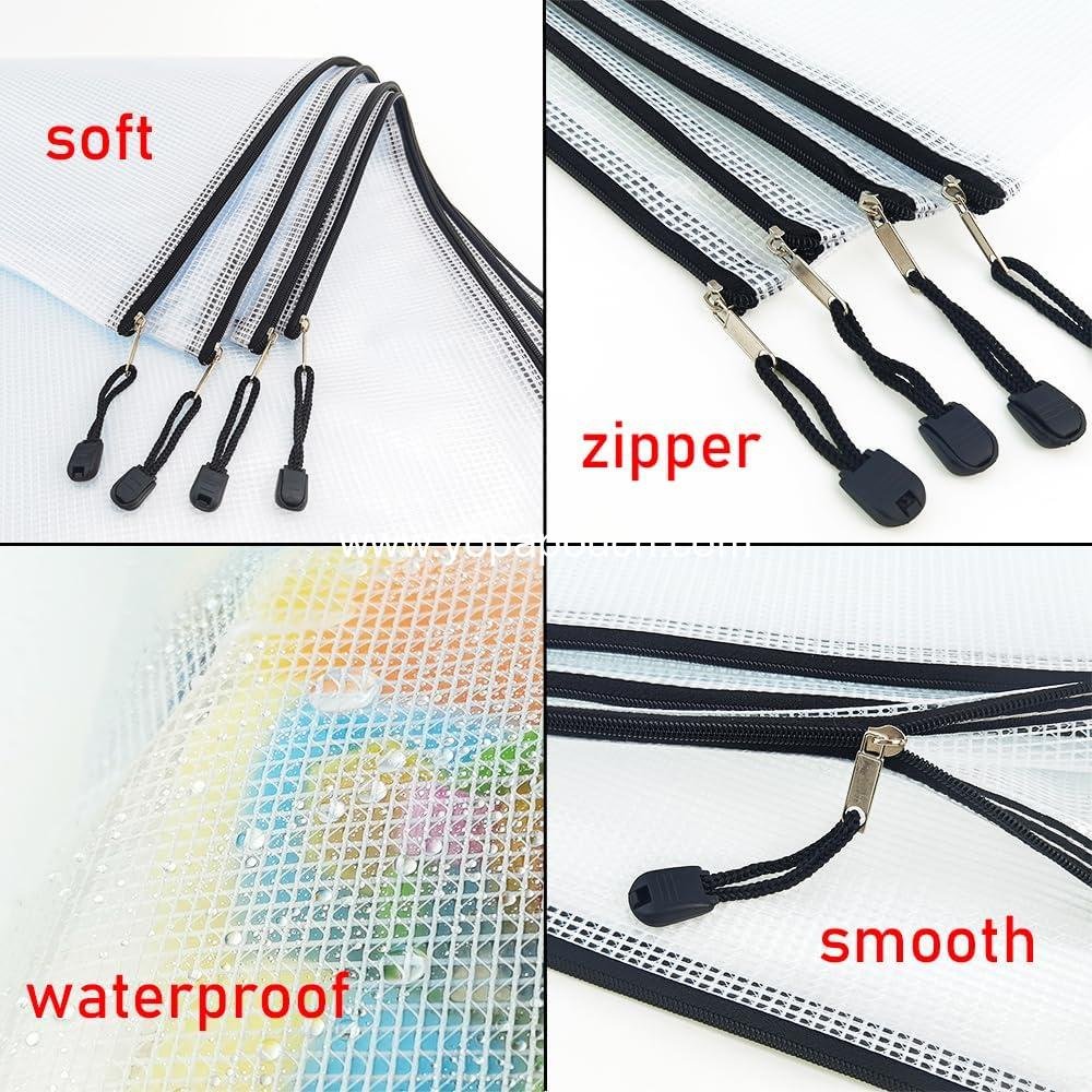 Wholesale 10 Pcs Zipper File Bags, Waterproof Plastic Mesh Pouch for Office and School, Board Game Storage (B5 Size 11.4''x8.2'', White and Black) - Manufacturer