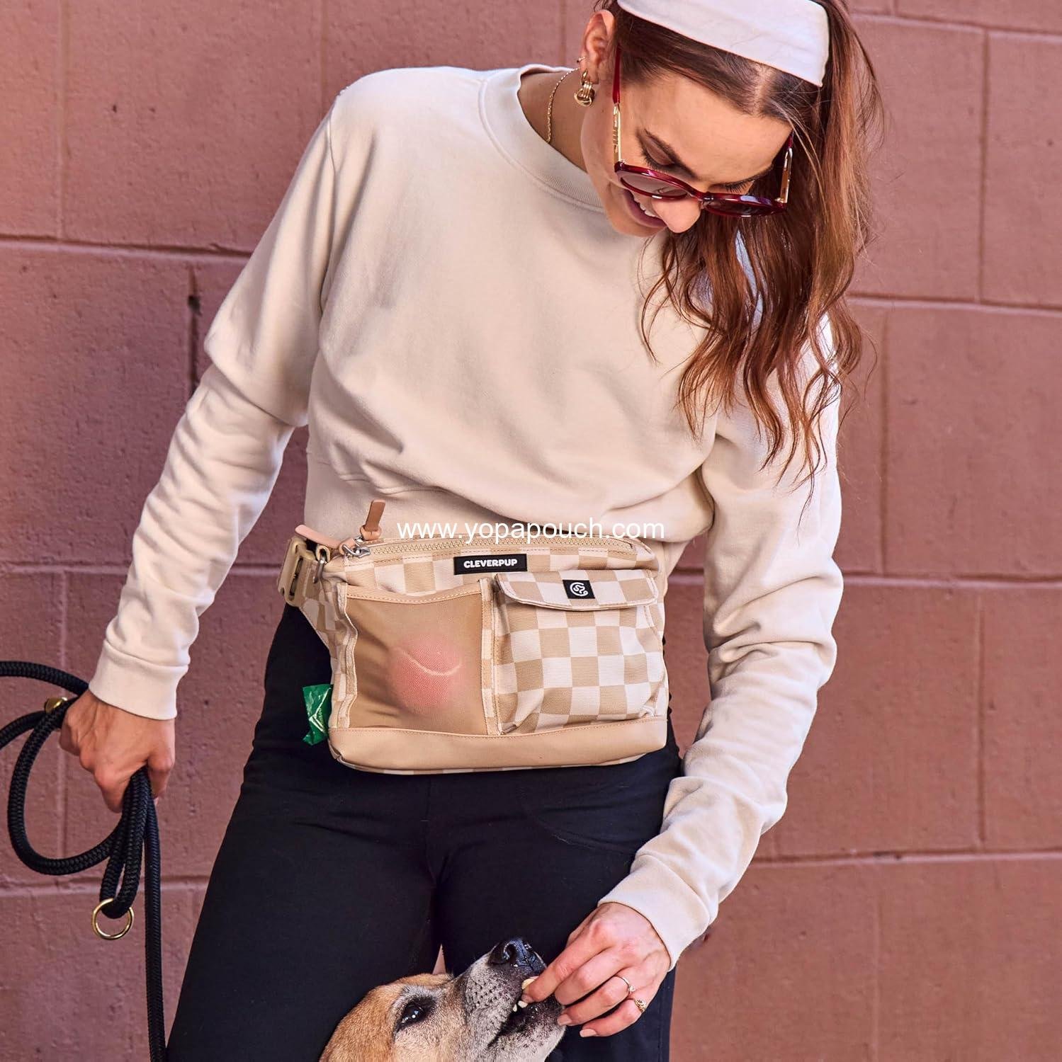 Wholesale Dog Walk & Train Sling Bag - Hands-Free 2-in-1 Treat Pouch, Poop Bag Holder, Clicker, Phone Pocket - Adjustable Crossbody/Fanny Pack - Checkerboard Manufacturer