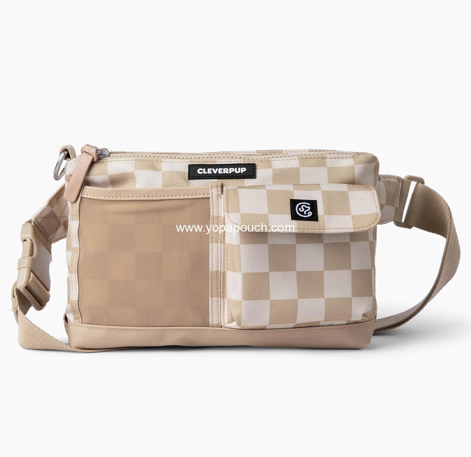 Wholesale Dog Walk & Train Sling Bag - Hands-Free 2-in-1 Treat Pouch, Poop Bag Holder, Clicker, Phone Pocket - Adjustable Crossbody/Fanny Pack - Checkerboard Manufacturer