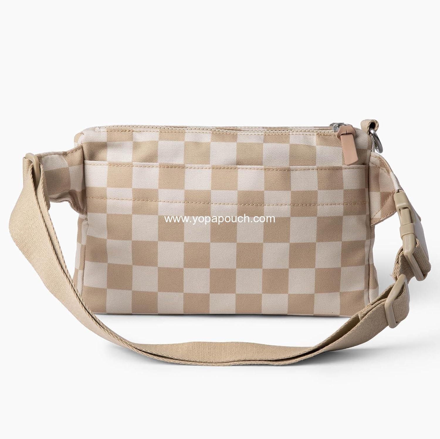 Wholesale Dog Walk & Train Sling Bag - Hands-Free 2-in-1 Treat Pouch, Poop Bag Holder, Clicker, Phone Pocket - Adjustable Crossbody/Fanny Pack - Checkerboard Manufacturer