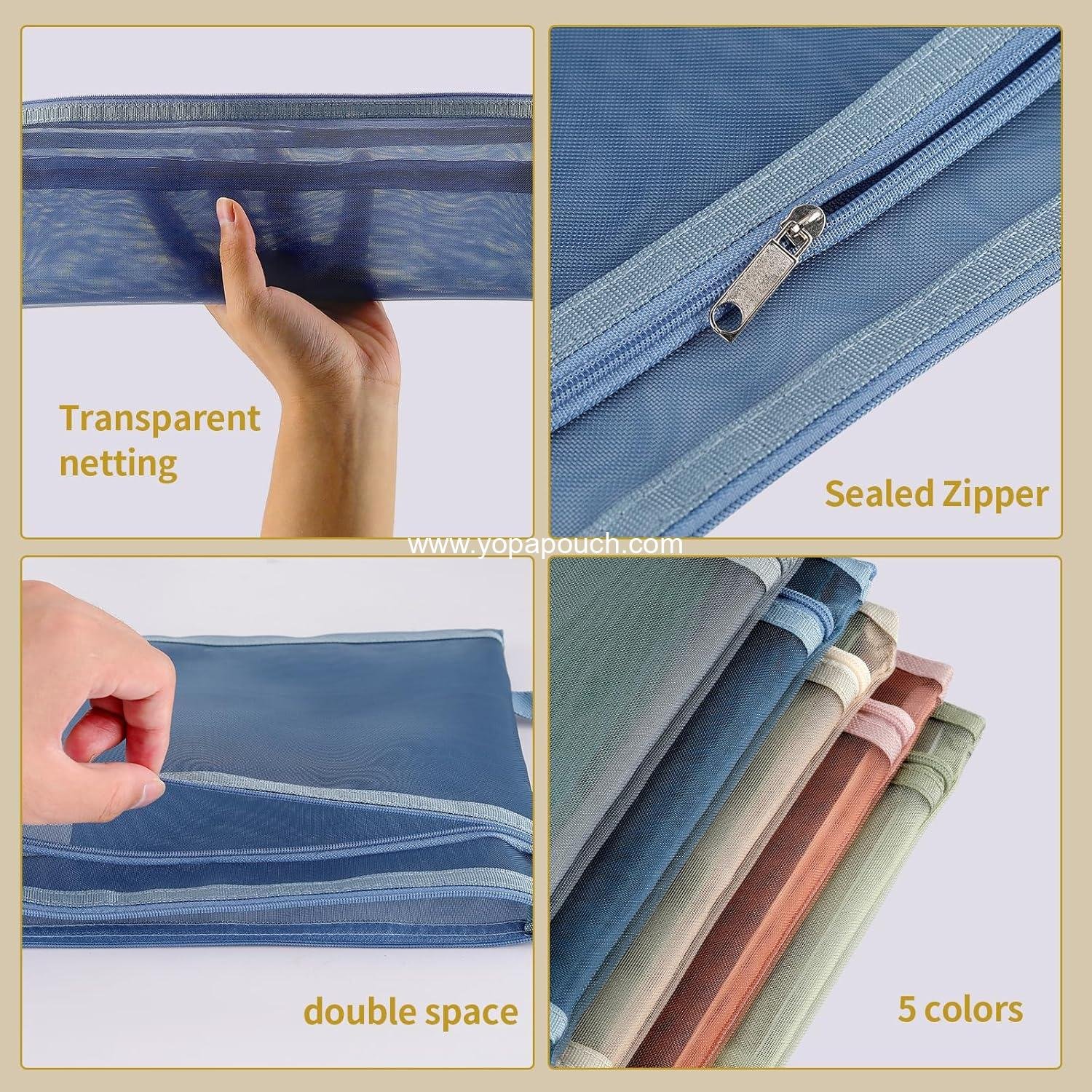 Wholesale 10 Pack Colored Mesh Zipper Pouch Bags, Double-Layer Nylon Storage for Puzzle Building Blocks, Breathable See-Through A4 Zipper Pouches with Handle for School Games - Supplier