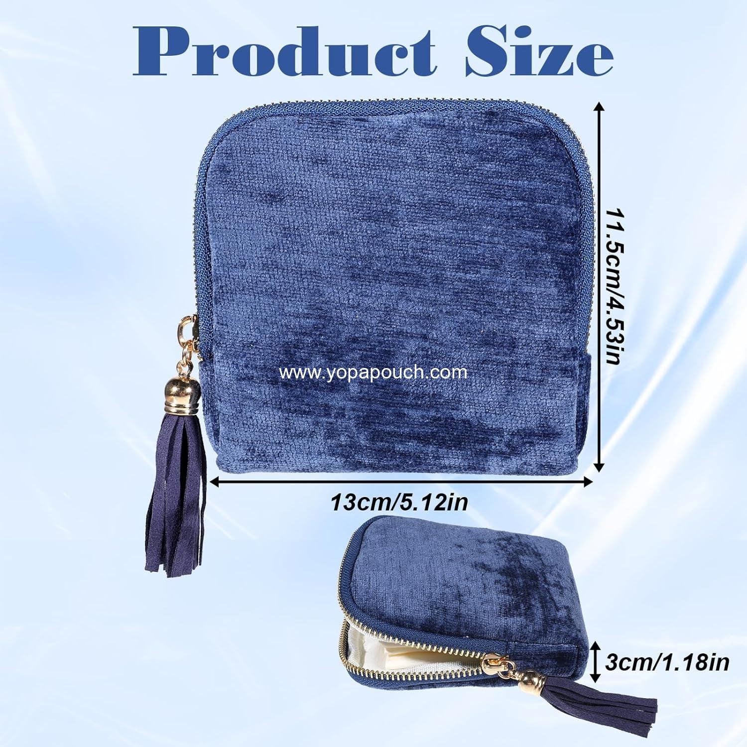 Wholesale Small Blue Velvet Travel Jewelry Pouch Portable Organizer for Necklaces, Bracelets, Rings, Earrings, and Gemstones - Zipper Storage Bag for Women Supplier