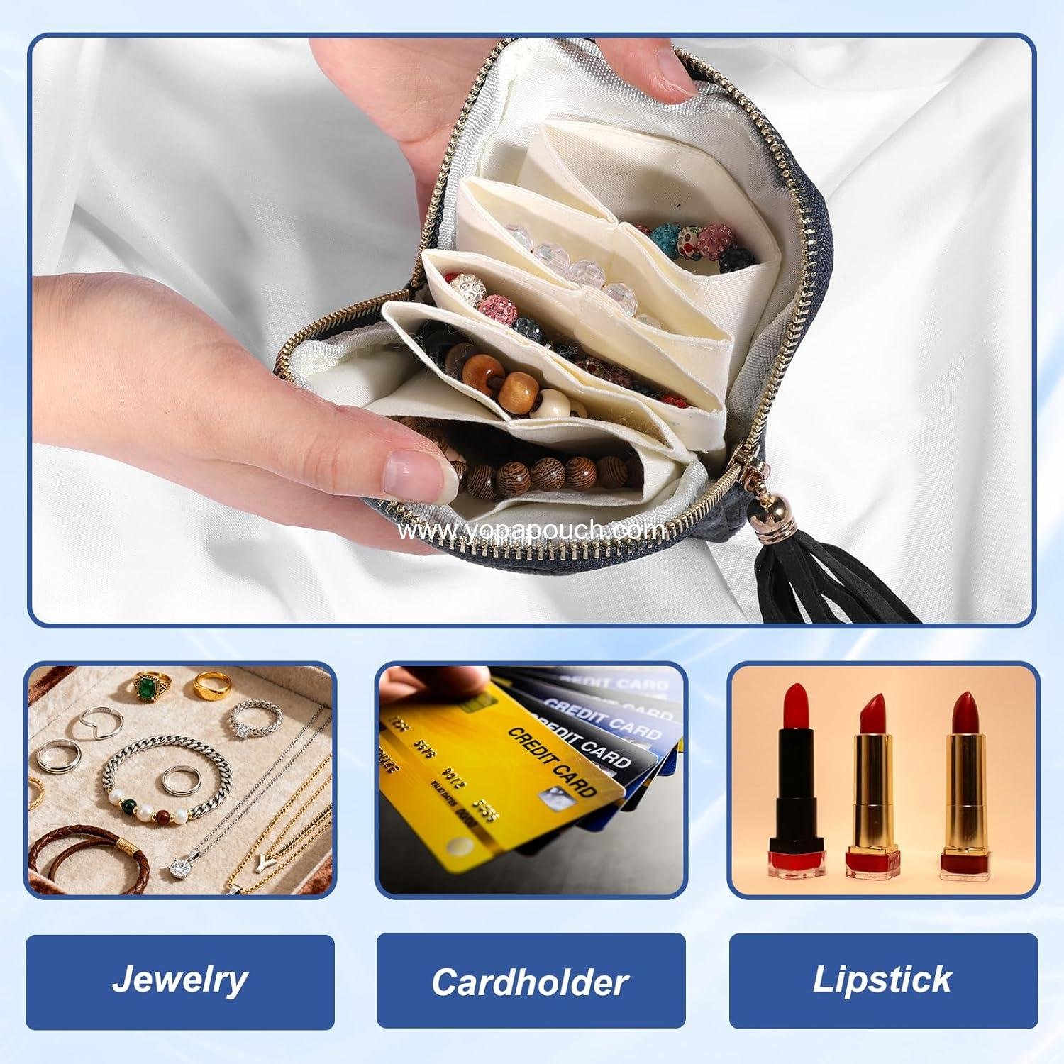 Wholesale Small Blue Velvet Travel Jewelry Pouch Portable Organizer for Necklaces, Bracelets, Rings, Earrings, and Gemstones - Zipper Storage Bag for Women Supplier