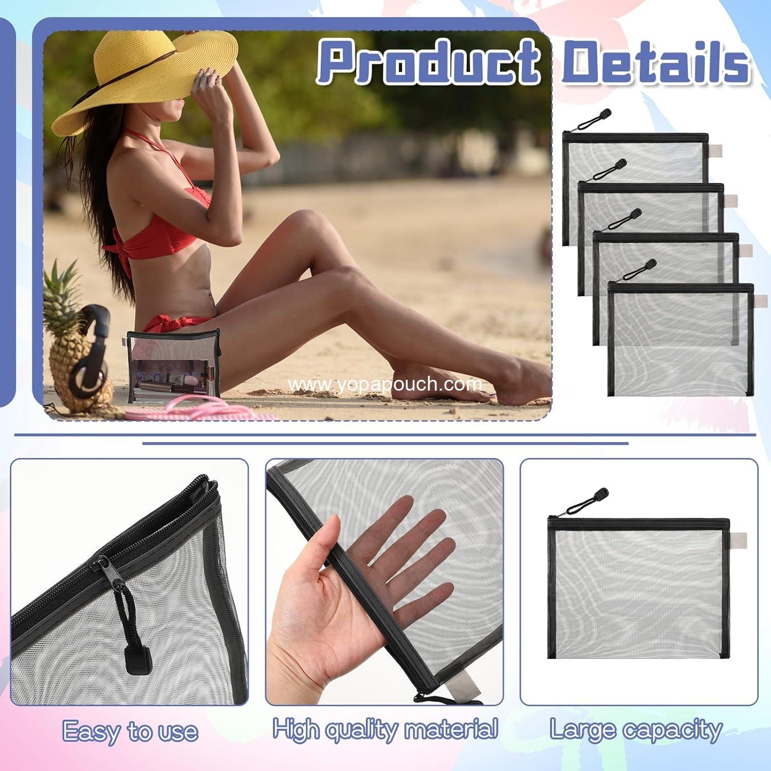 Wholesale 25 Pcs Zipper Nylon Mesh Pouch, Portable Organizing Pouches for Cosmetic Toiletry Travel Office, 9 x 7 Inches, Black Manufacturer