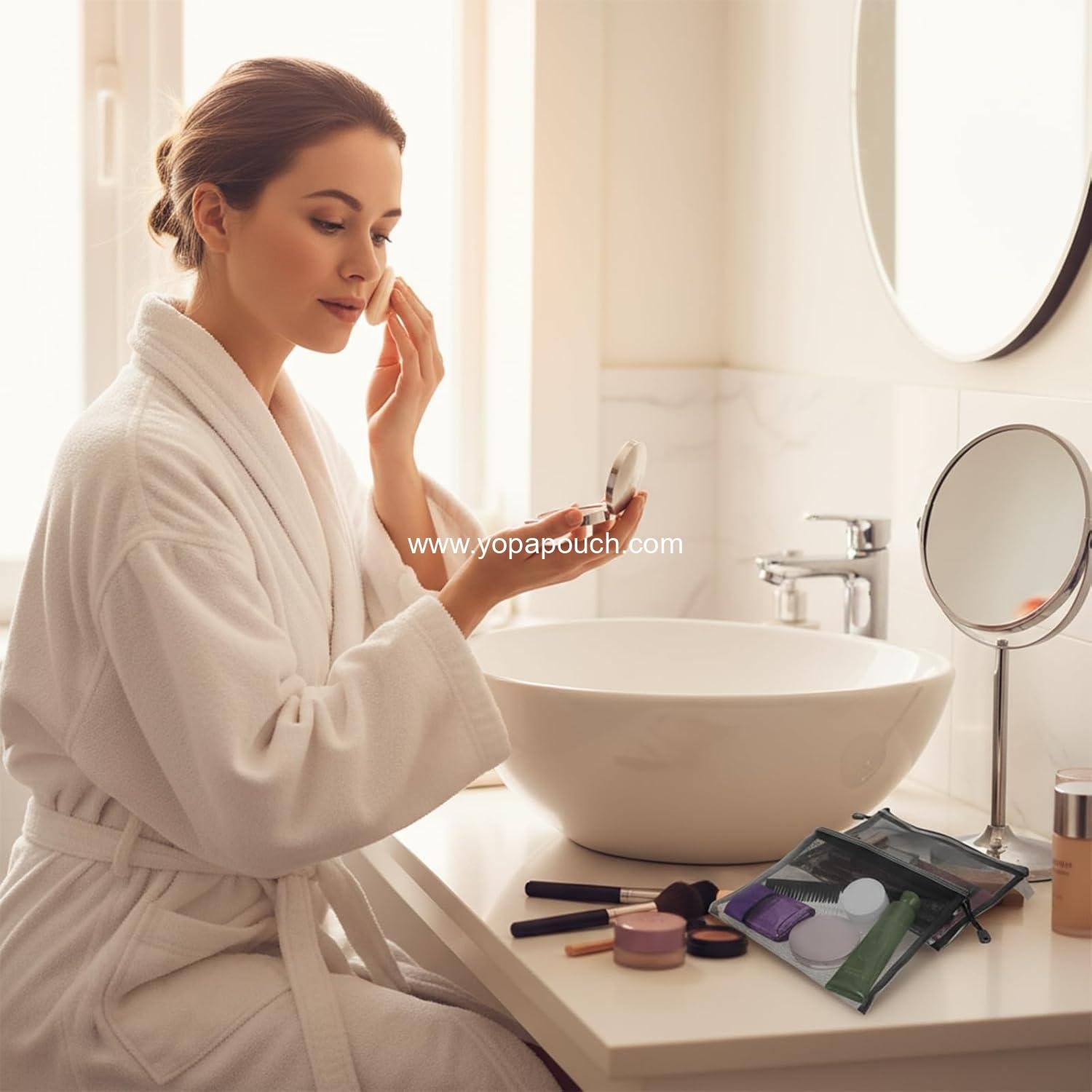 Wholesale 25 Pcs Zipper Nylon Mesh Pouch, Portable Organizing Pouches for Cosmetic Toiletry Travel Office, 9 x 7 Inches, Black Manufacturer