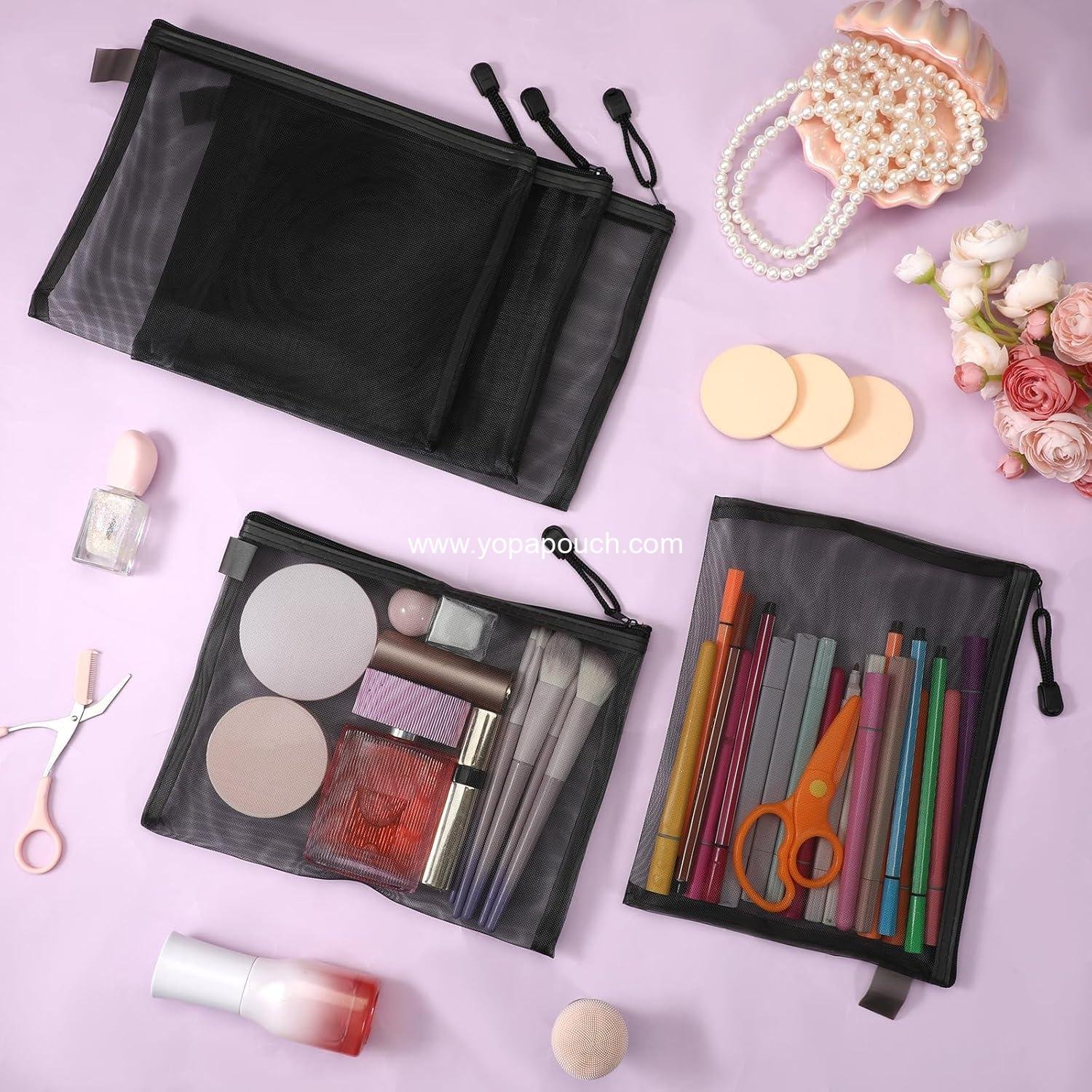 Wholesale 25 Pcs Zipper Nylon Mesh Pouch, Portable Organizing Pouches for Cosmetic Toiletry Travel Office, 9 x 7 Inches, Black Manufacturer