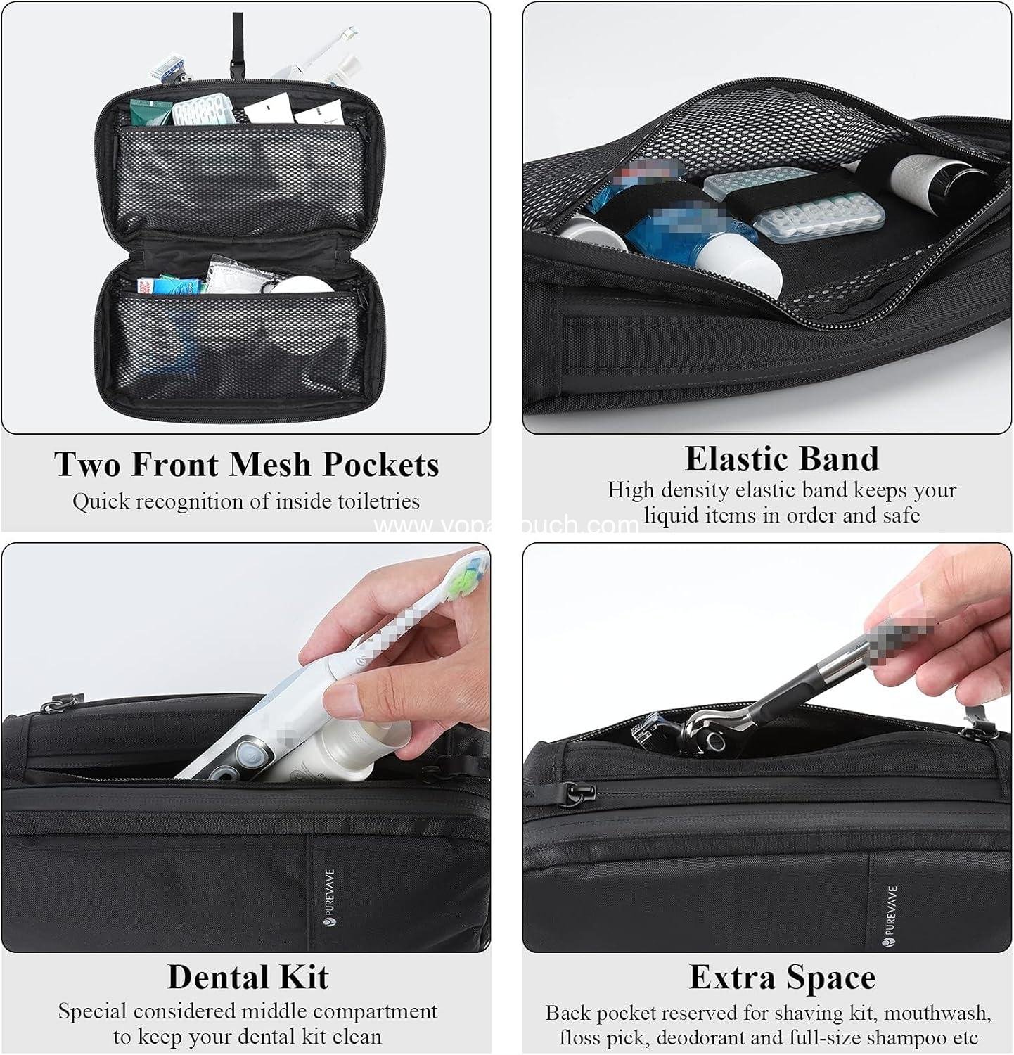 OEM Compact Men's Toiletry Travel Bag, Waterproof Dopp Kit, Wash Pouch, Black - Supplier