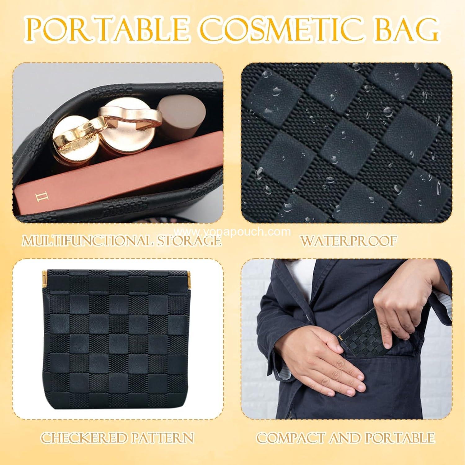 Wholesale Mini Checkered Makeup Pouch Set, 2 PCS Small Waterproof Cosmetic Bags for Travel, Perfect for Cosmetics, Headphones, Jewelry, Lipstick, Coins (Black, Pink) - Supplier