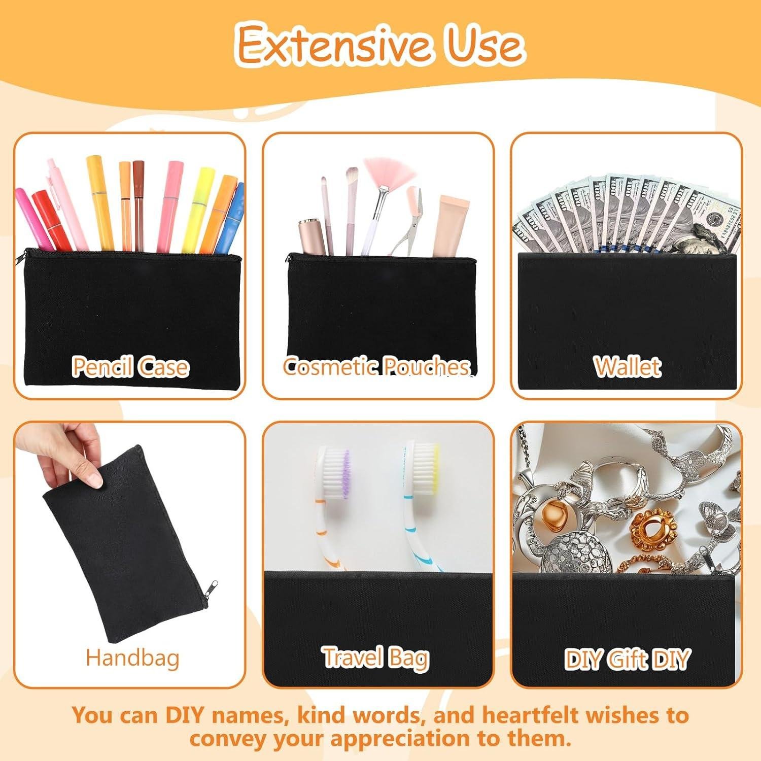 Wholesale 80 Pcs Canvas Makeup Bags - 6.89 x 4.33 Inches Bulk Blank DIY Pencil Pouches, Multi-Purpose Cosmetic, Toiletry, and Stationery Storage Supplier