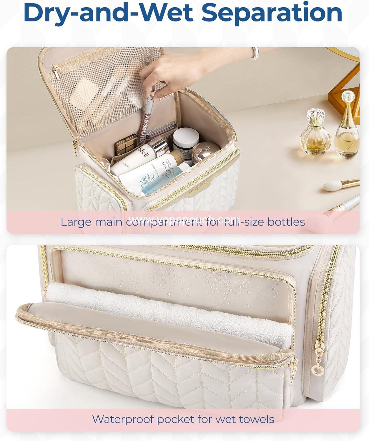 Wholesale Large Wide-Open Toiletry Bag for Travel - Makeup Cosmetic Organizer with Handle - Black Supplier