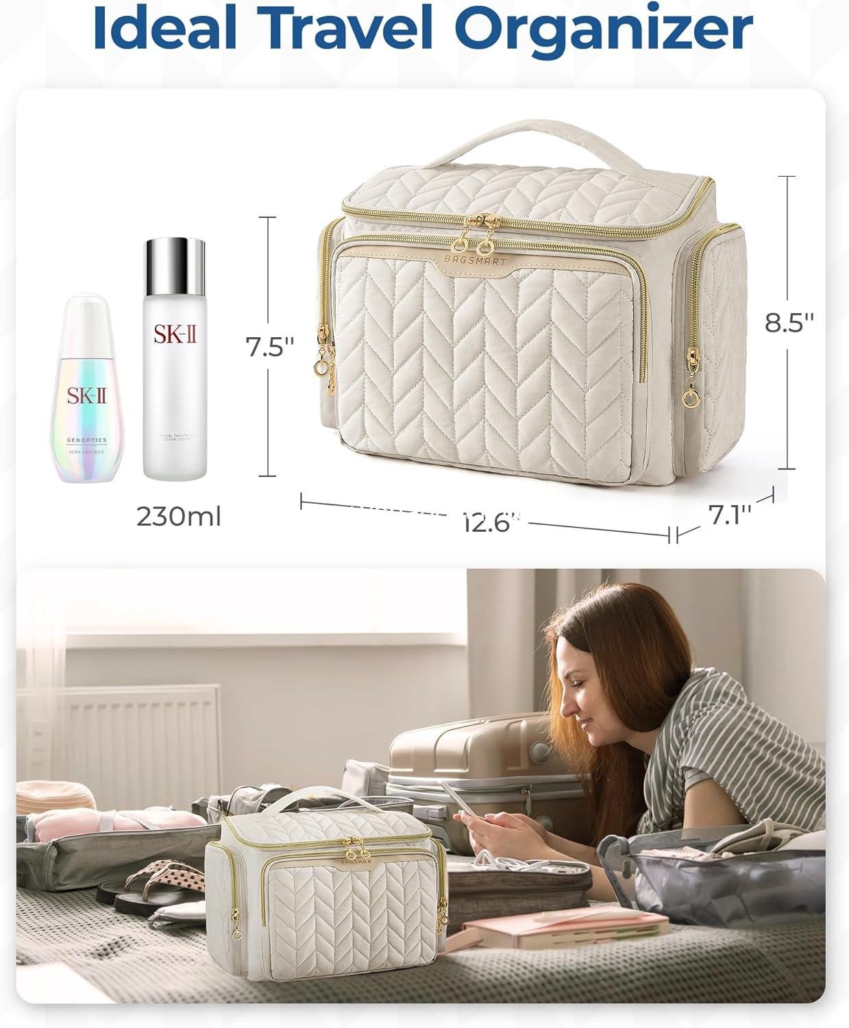 Wholesale Large Wide-Open Toiletry Bag for Travel - Makeup Cosmetic Organizer with Handle - Black Supplier