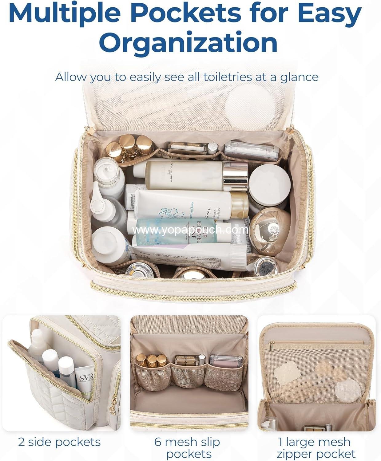 Wholesale Large Wide-Open Toiletry Bag for Travel - Makeup Cosmetic Organizer with Handle - Black Supplier