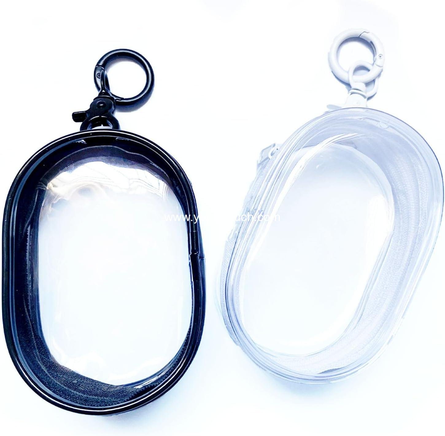 2 PCS Clear Keychain Pouch for Mini Doll,2.36"x1.37"x3.93" Inner Size Clear Small Figure Display Carrying Bag with Keychain,Oval Shape