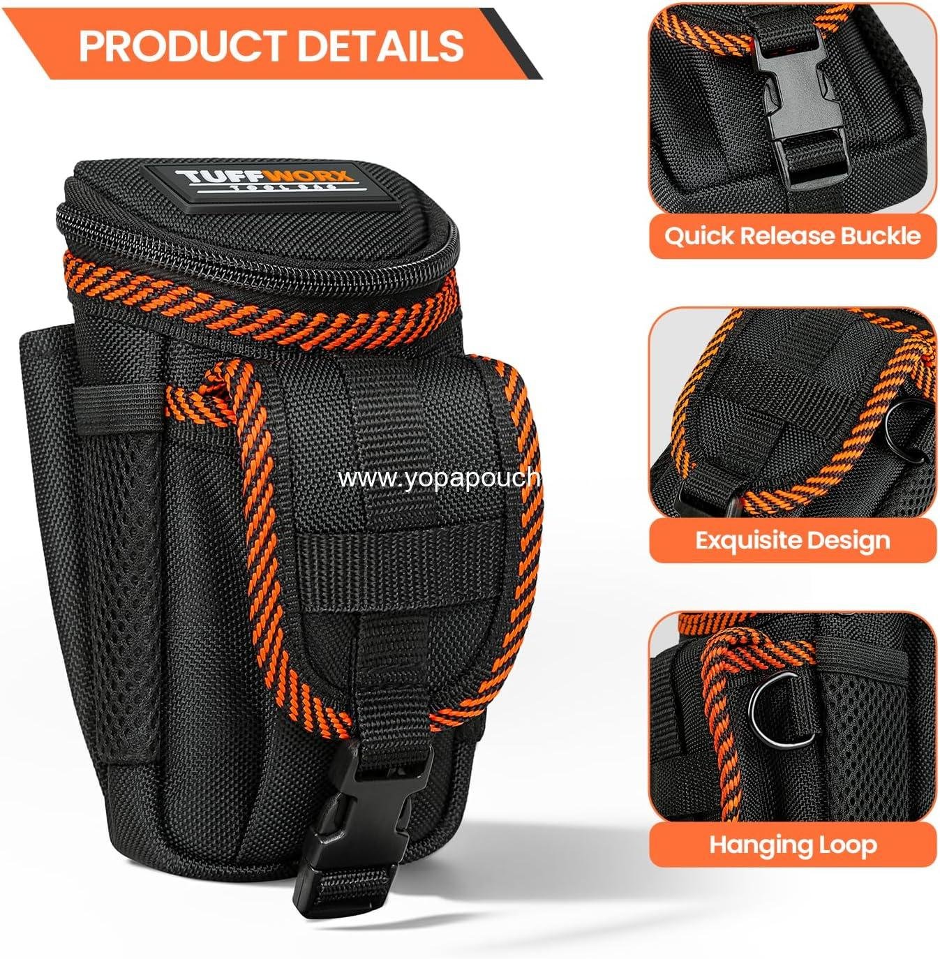 Wholesale Tool Belt Pouch Heavy Duty Utility Holder with Mesh Pocket Black and Orange Factory
