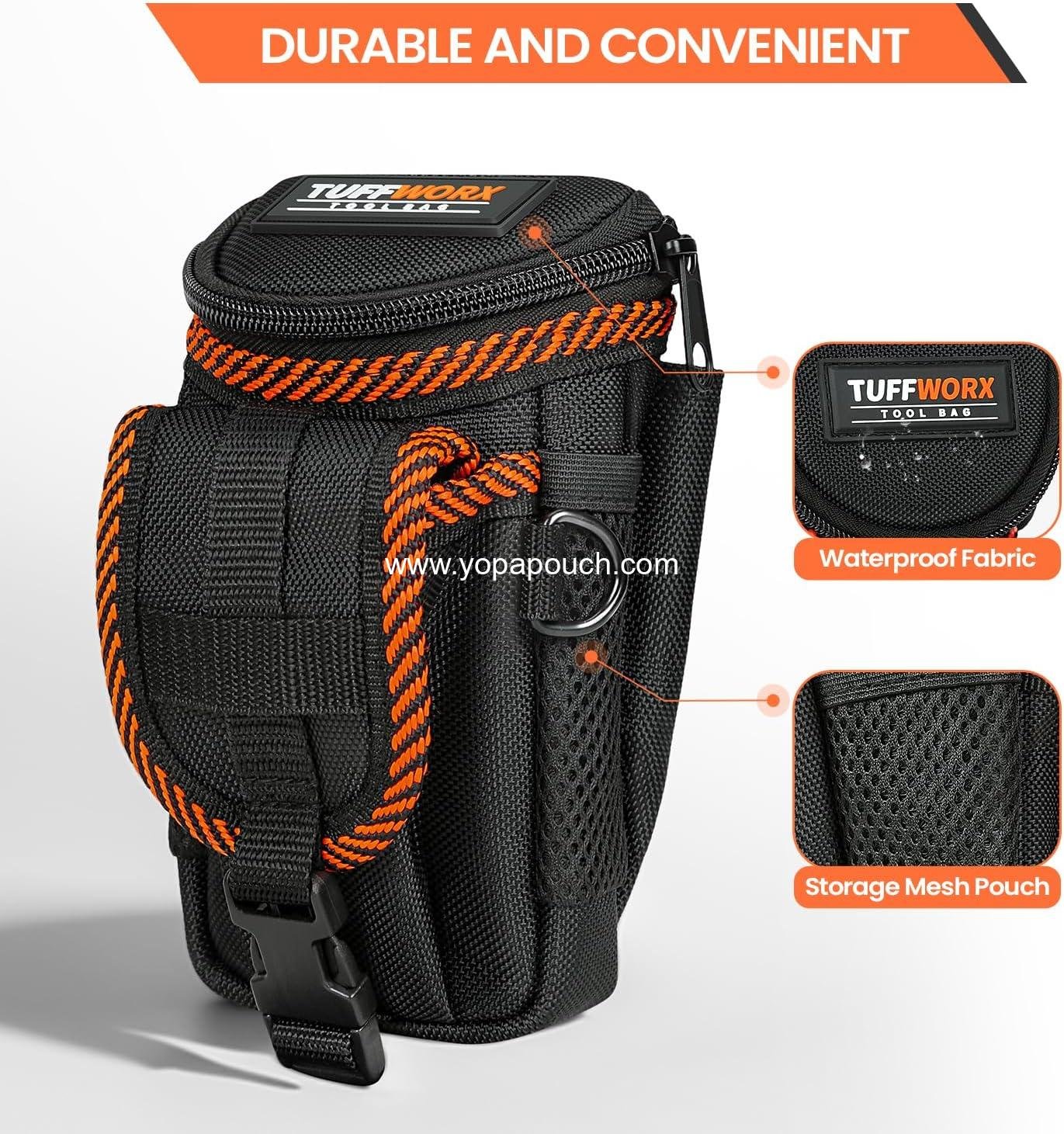 Wholesale Tool Belt Pouch Heavy Duty Utility Holder with Mesh Pocket Black and Orange Factory