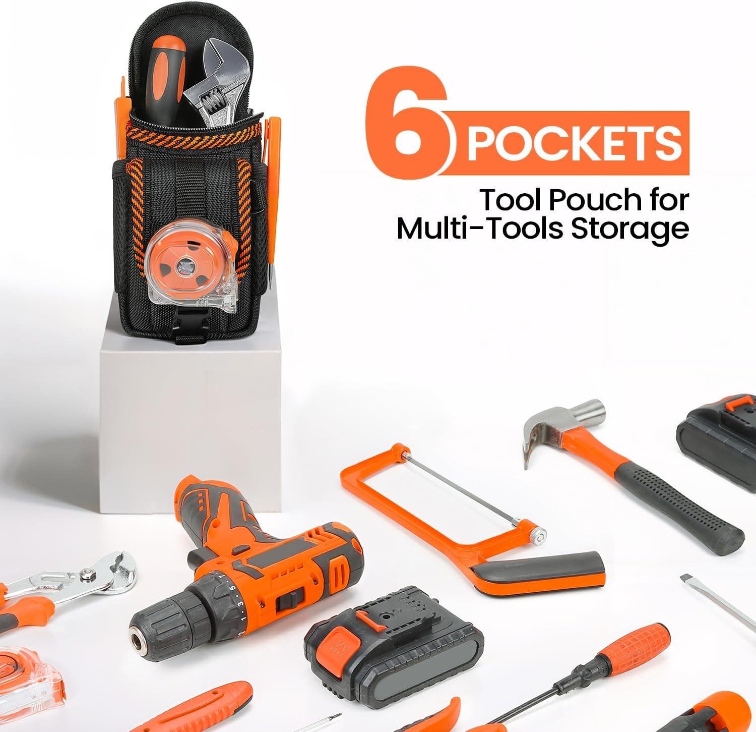 Wholesale Tool Belt Pouch Heavy Duty Utility Holder with Mesh Pocket Black and Orange Factory