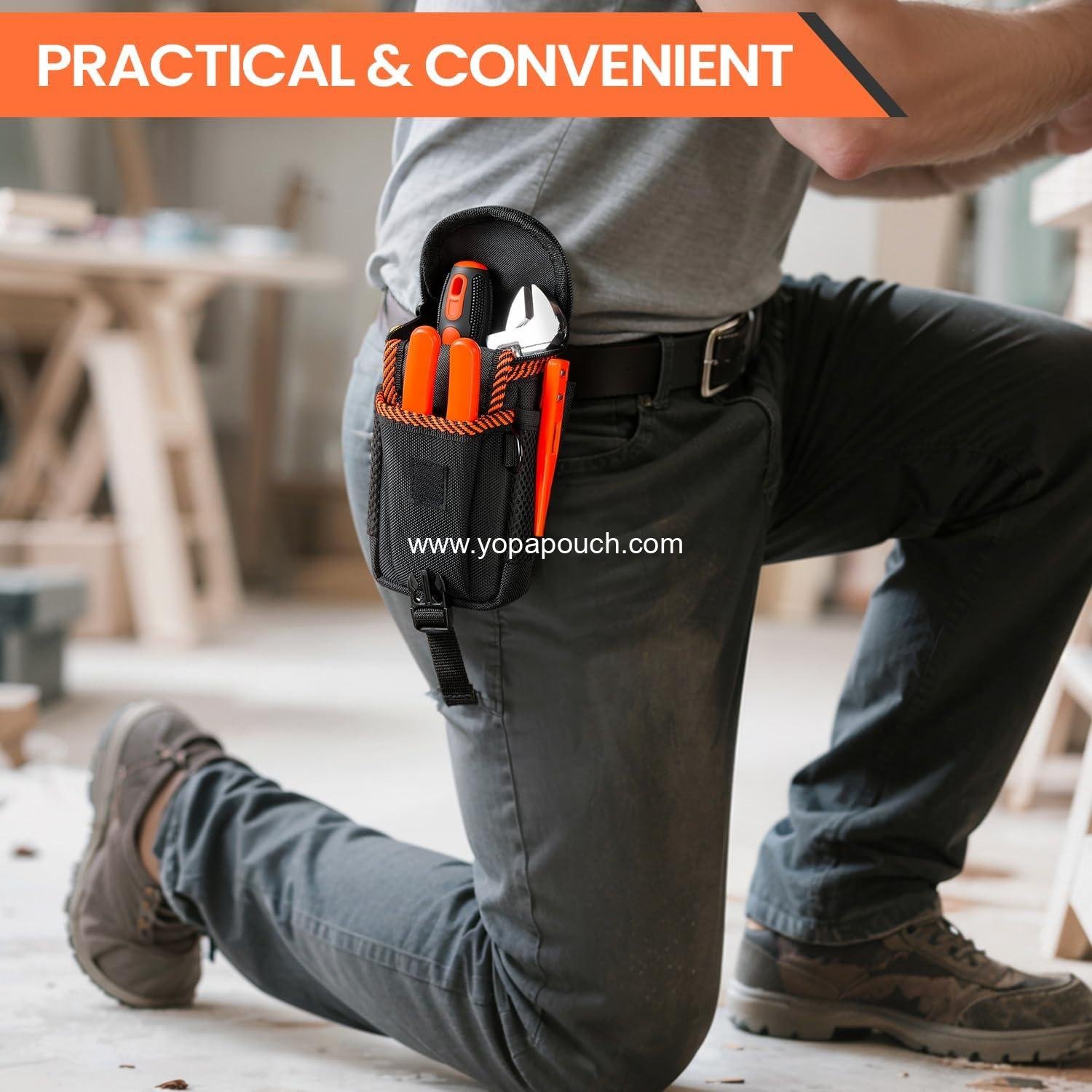 Wholesale Tool Belt Pouch Heavy Duty Utility Holder with Mesh Pocket Black and Orange Factory