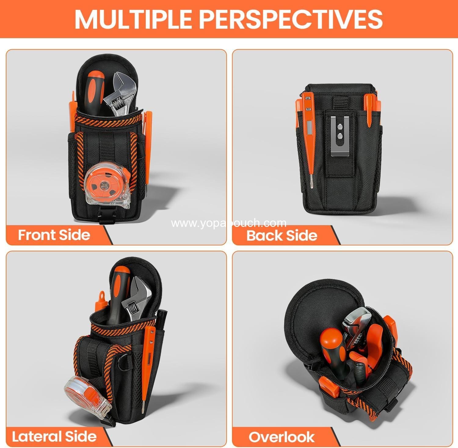 Wholesale Tool Belt Pouch Heavy Duty Utility Holder with Mesh Pocket Black and Orange Factory
