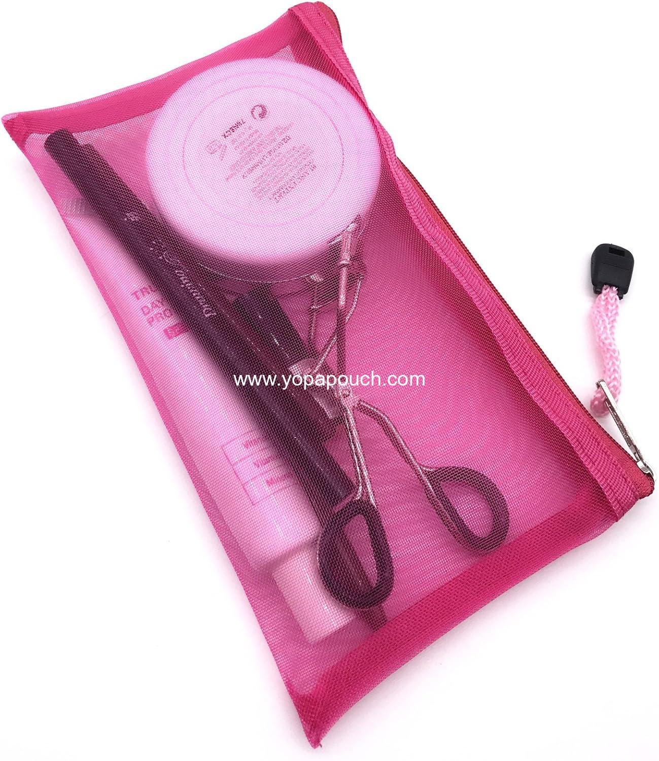 Wholesale Pack of 5 Multipurpose Nylon Mesh Cosmetic Bags Makeup Travel Cases Pencil Organizers 8x3x4 inches Manufacturer