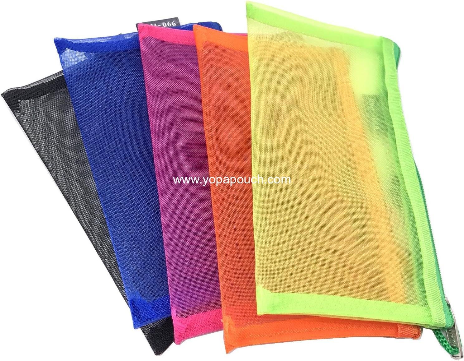 Wholesale Pack of 5 Multipurpose Nylon Mesh Cosmetic Bags Makeup Travel Cases Pencil Organizers 8x3x4 inches Manufacturer