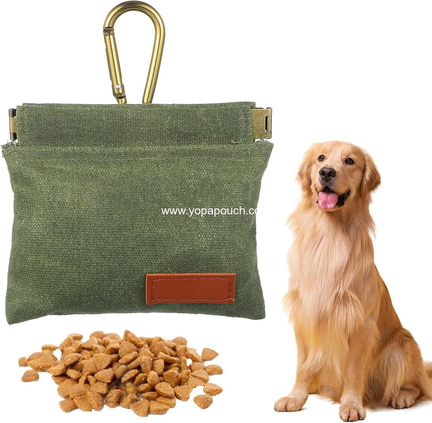 Dog Treat Pouch Treat Pouches for Pet Training Dog Training Treat Pouch Green Pocket Sized Pet Training Pouch Cotton Fabric Hand Free Dog Walking Bag with Carabiner Auto Closing Pet Feed Snack Reward