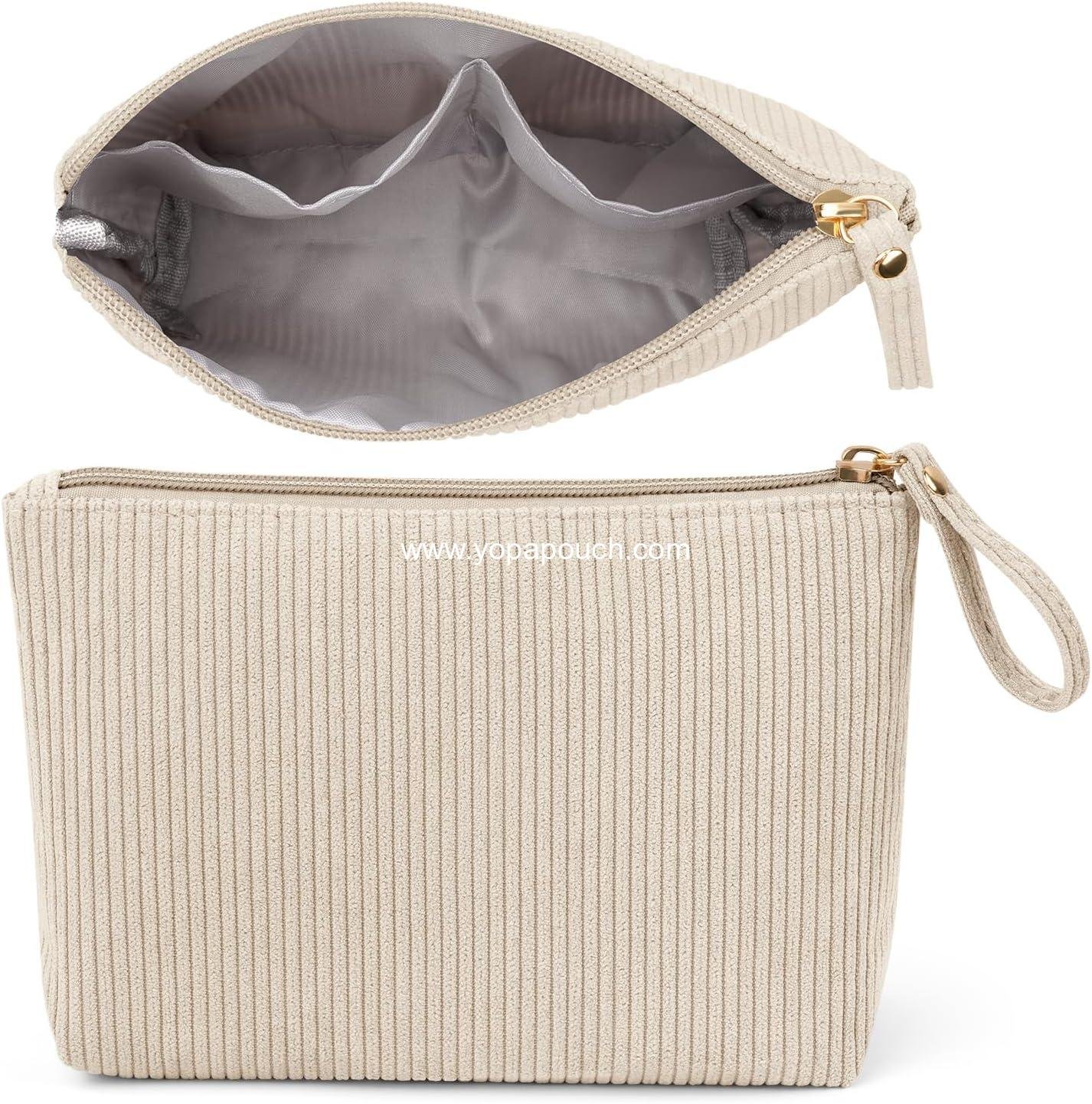 MAGEFY Small Makeup Bag, Corduroy Small Pouches for Purse Cosmetic Bag Makeup Pouches for Key Pocket Lipstick Bag Card Holder Data Cable Organizer(Beige,Small)