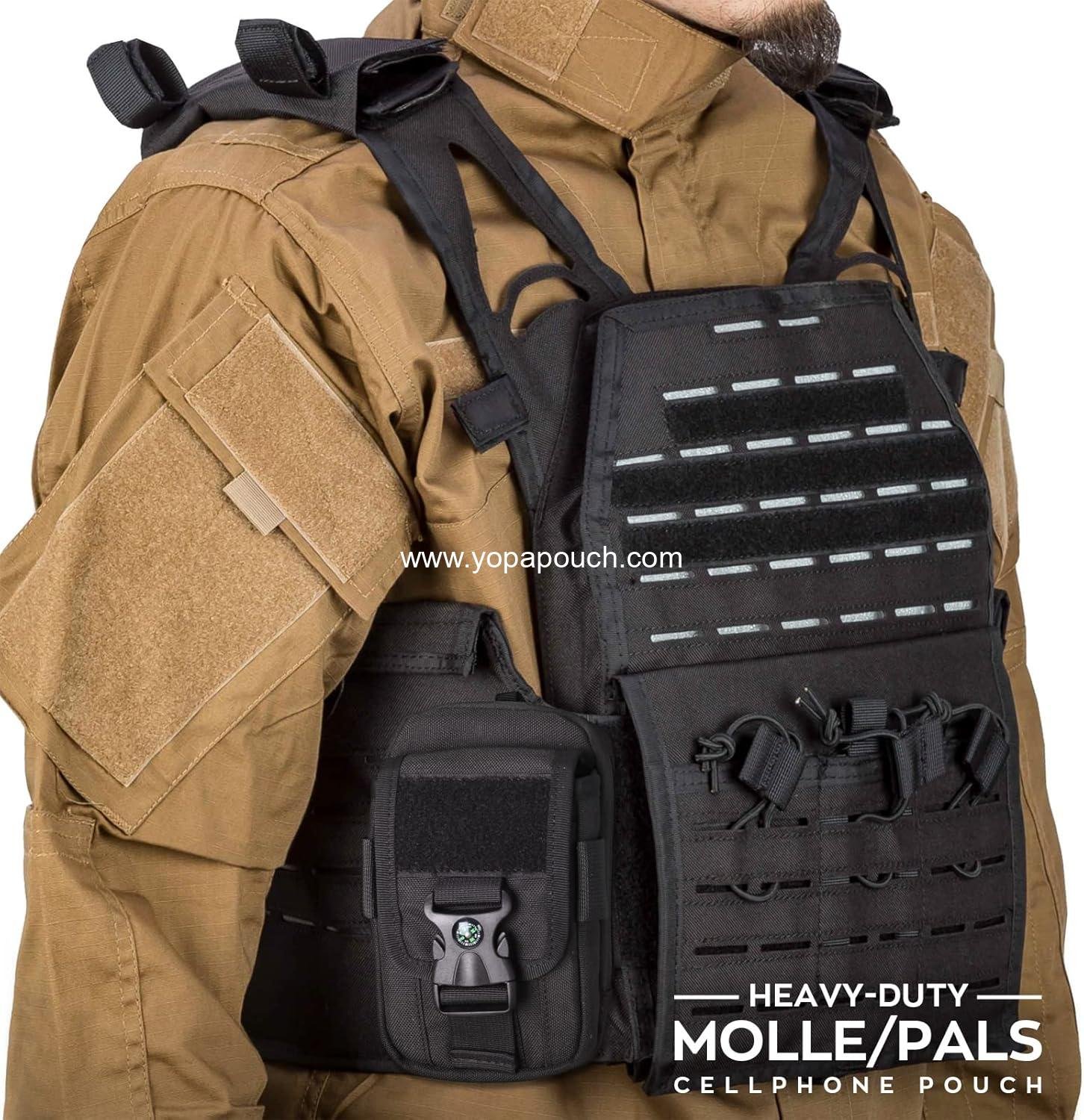 Wholesale Tactical Compass Phone Pouch Large Molle Smartphone Holster Double Capacity Utility EDC Pouch with Compass Buckle and Carabiner Supplier Wholesale Tactical Compass Phone Pouch Large Molle Smartphone Holster Double Capacity Utility EDC Pouch with Compass Buckle and Carabiner Supplier